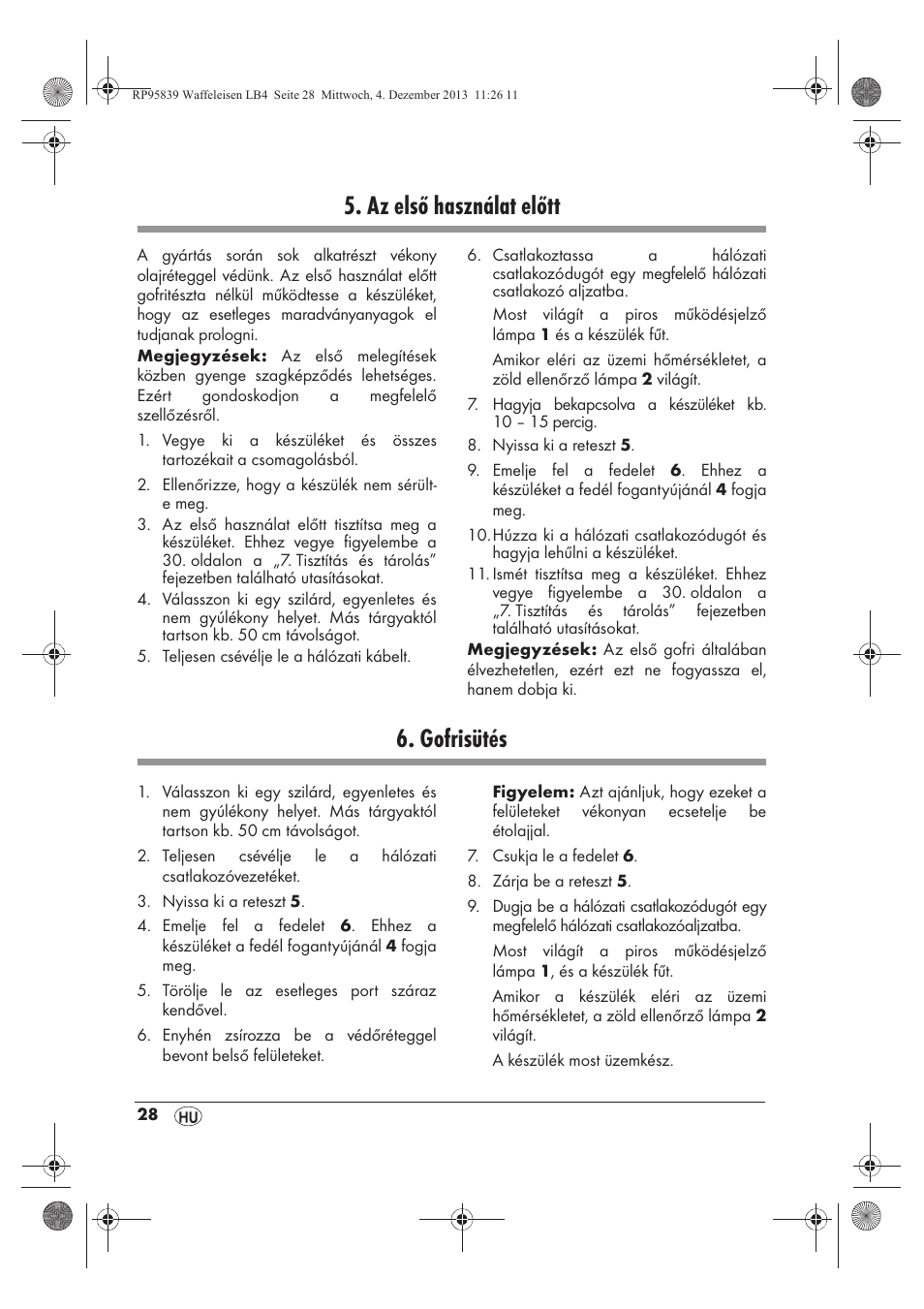 Az első használat előtt, Gofrisütés | Silvercrest SSWE 1400 A1 User Manual | Page 30 / 78