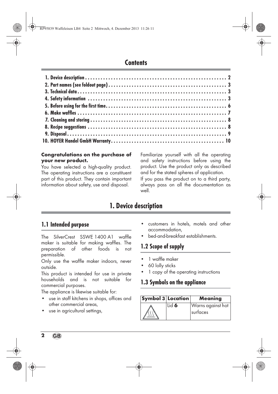 Silvercrest SSWE 1400 A1 User Manual | Page 4 / 78
