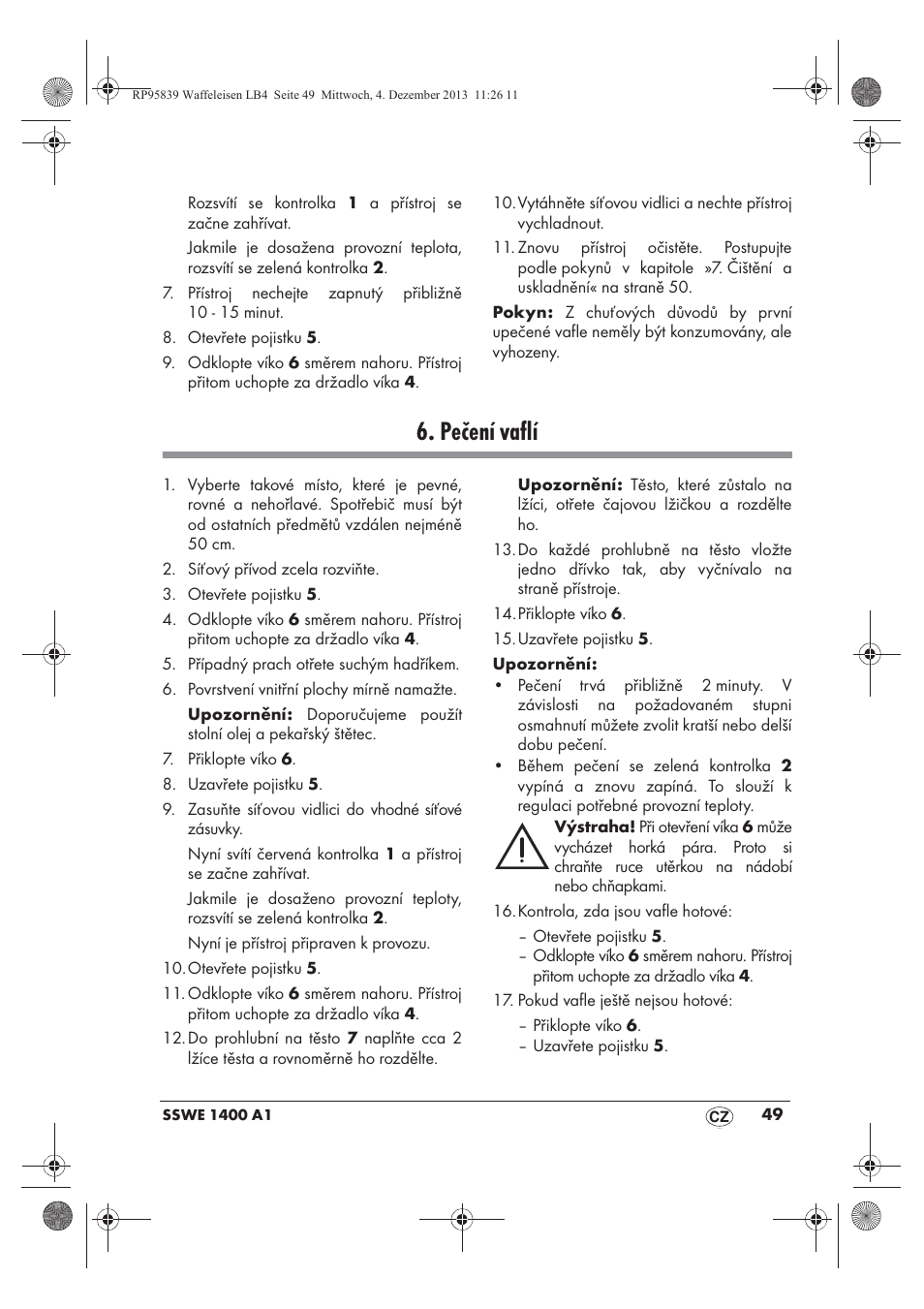 Pečení vaflí | Silvercrest SSWE 1400 A1 User Manual | Page 51 / 78