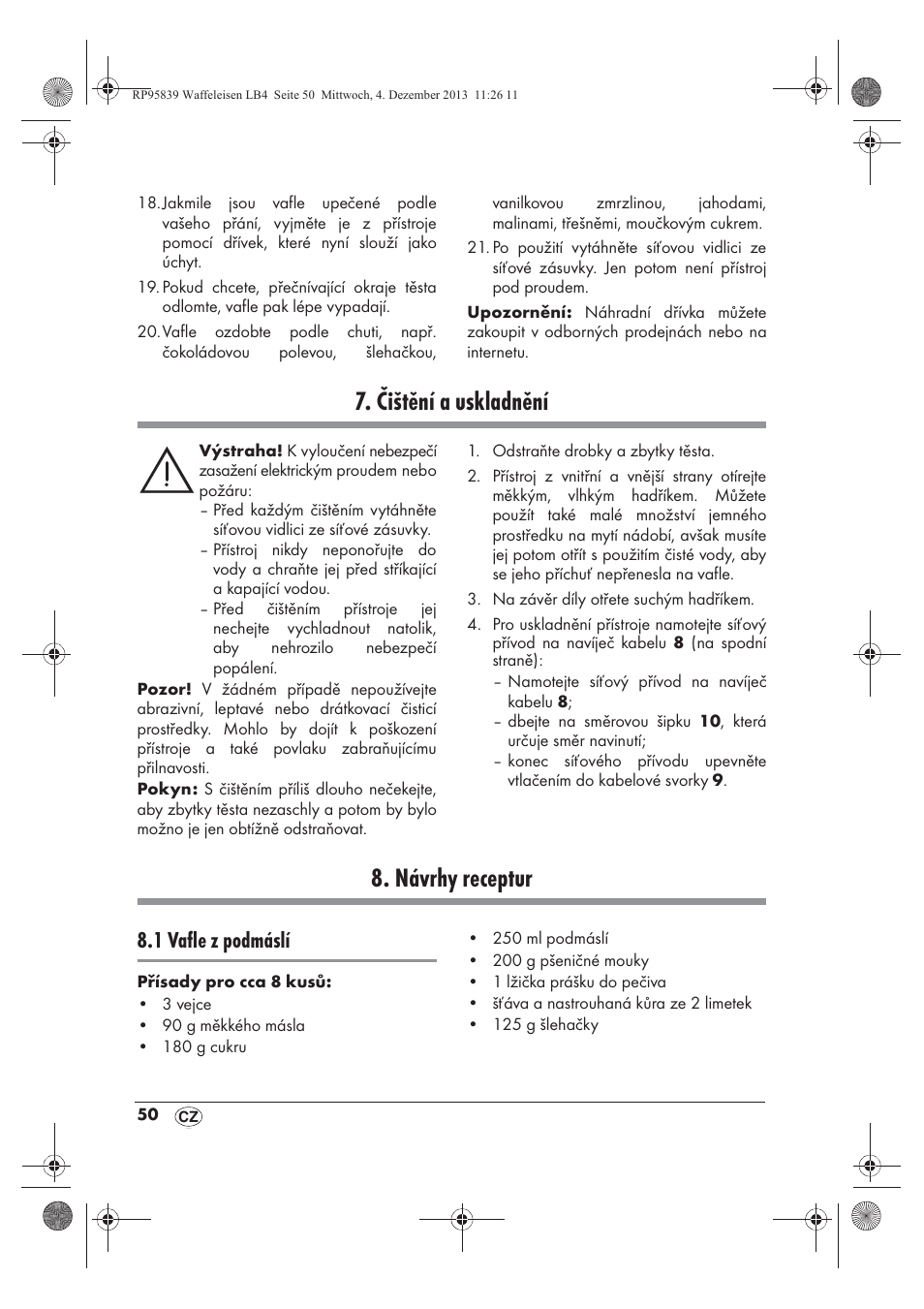 Čištění a uskladnění, Návrhy receptur, 1 vafle z podmáslí | Silvercrest SSWE 1400 A1 User Manual | Page 52 / 78