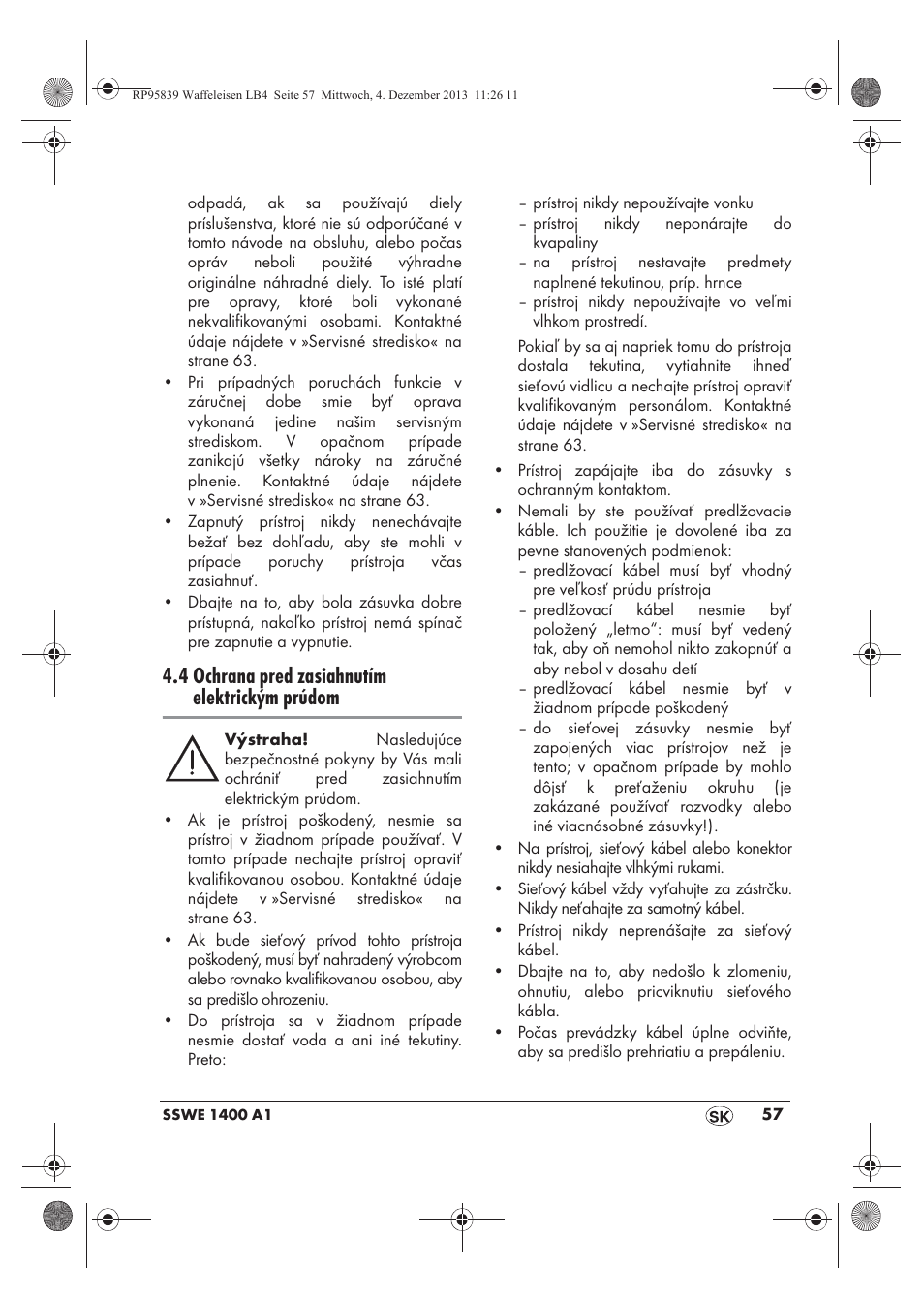 4 ochrana pred zasiahnutím elektrickým prúdom | Silvercrest SSWE 1400 A1 User Manual | Page 59 / 78