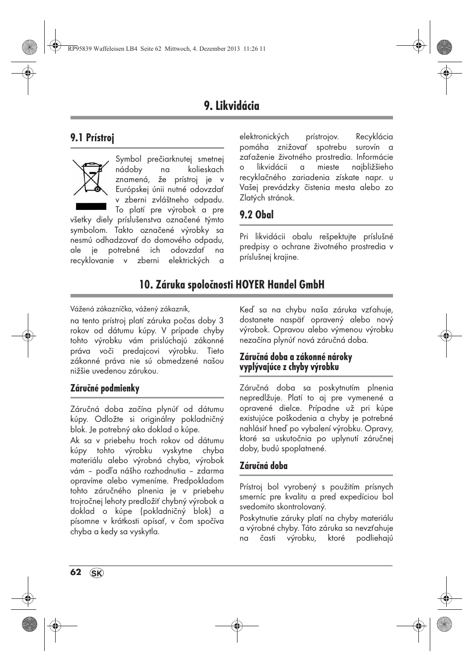 Likvidácia, Záruka spoločnosti hoyer handel gmbh | Silvercrest SSWE 1400 A1 User Manual | Page 64 / 78