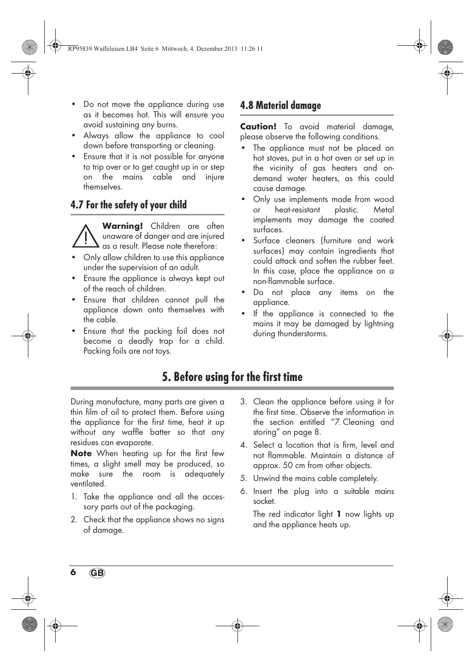 Before using for the first time, 7 for the safety of your child, 8 material damage | Silvercrest SSWE 1400 A1 User Manual | Page 8 / 78