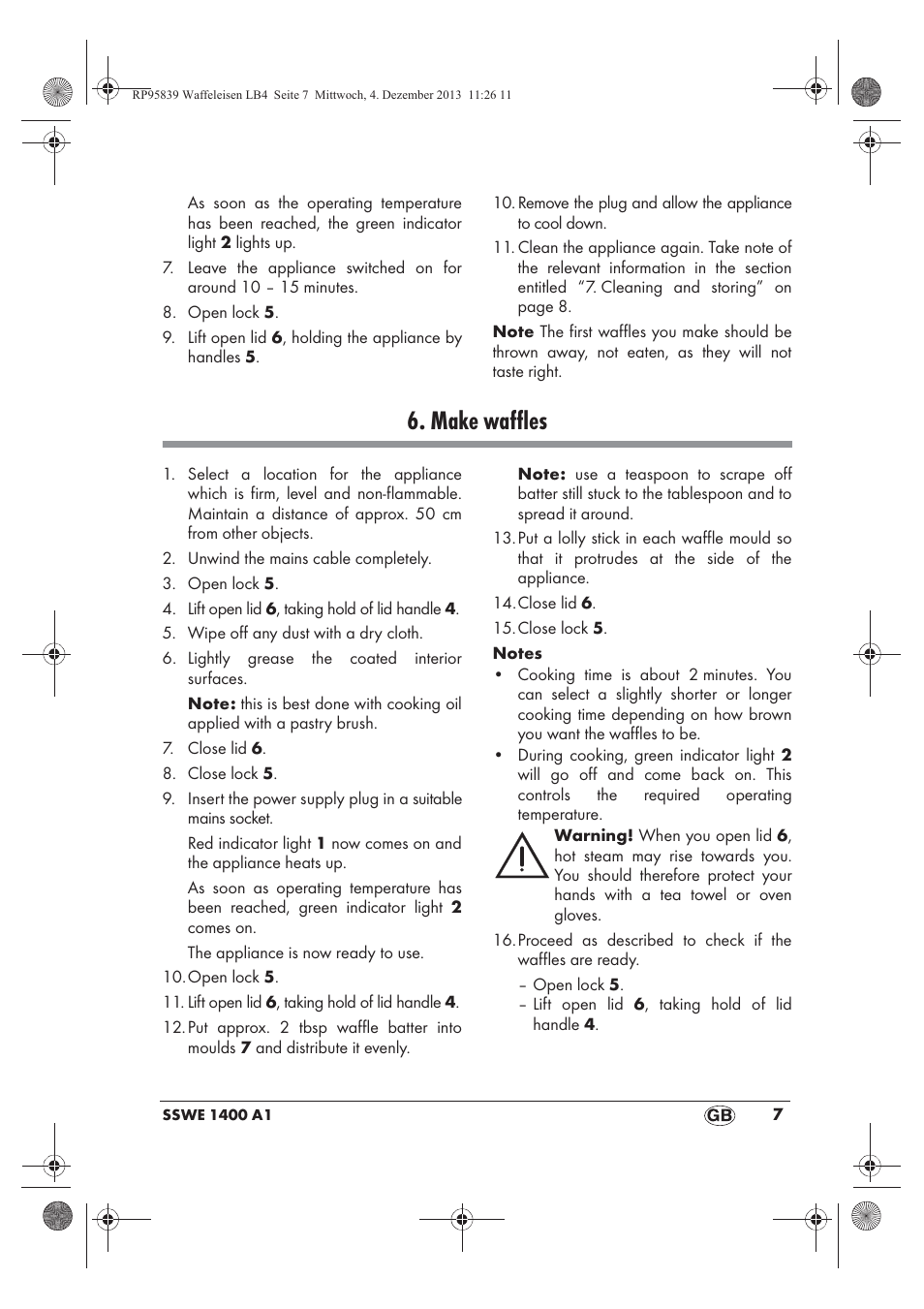 Make waffles | Silvercrest SSWE 1400 A1 User Manual | Page 9 / 78