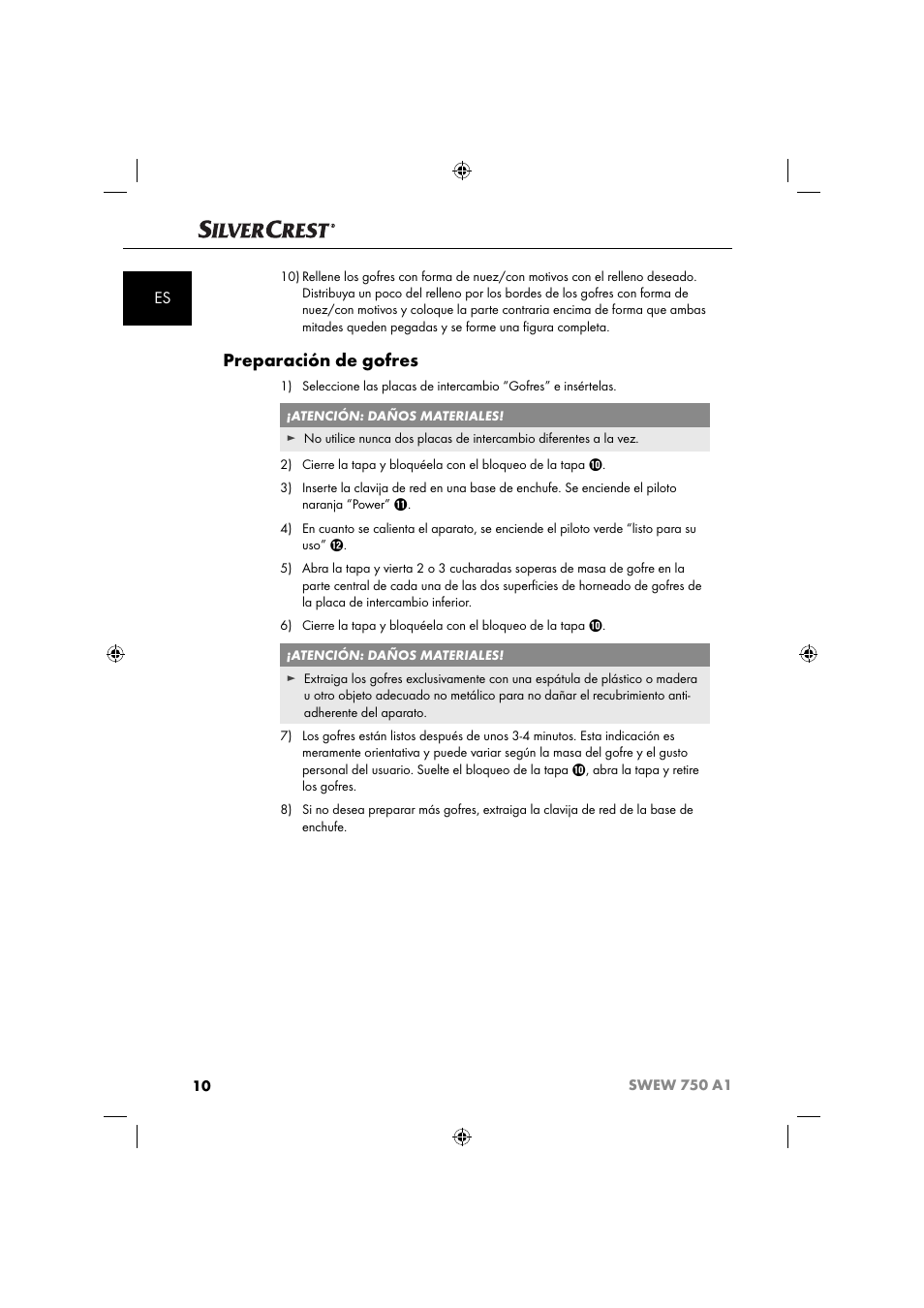 Preparación de gofres | Silvercrest SWEW 750 A1 User Manual | Page 13 / 85