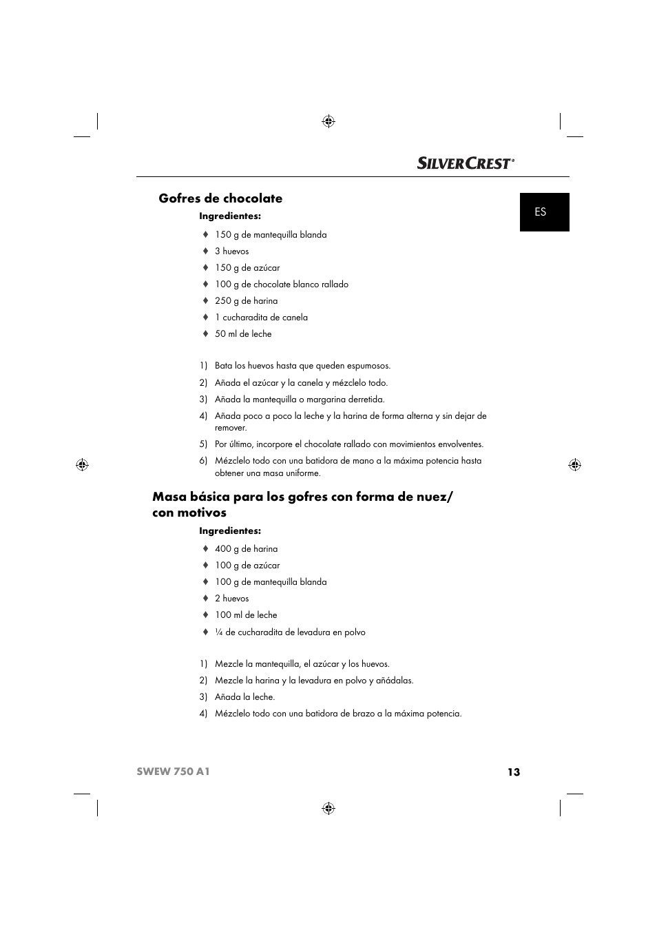 Gofres de chocolate | Silvercrest SWEW 750 A1 User Manual | Page 16 / 85