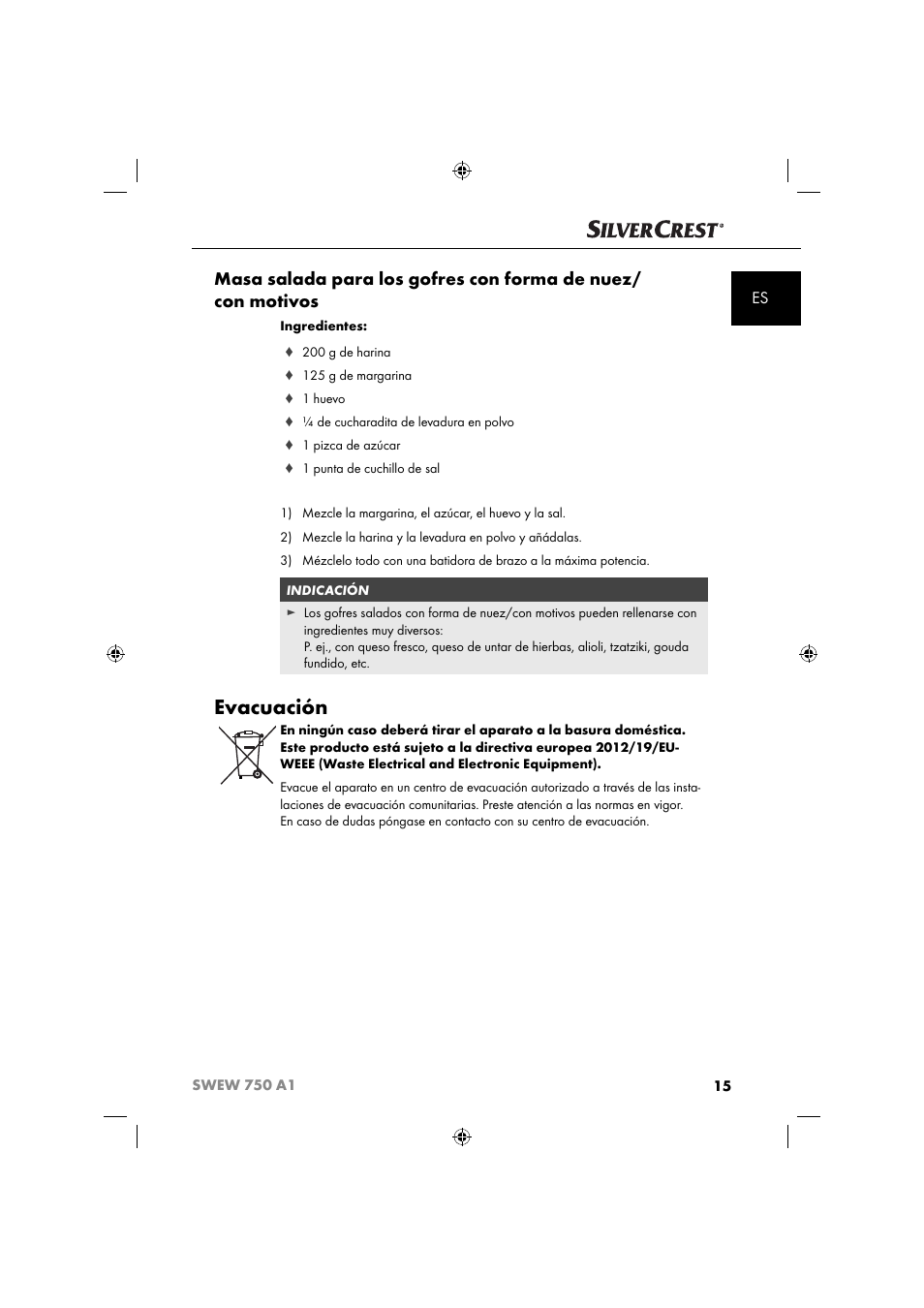 Evacuación | Silvercrest SWEW 750 A1 User Manual | Page 18 / 85