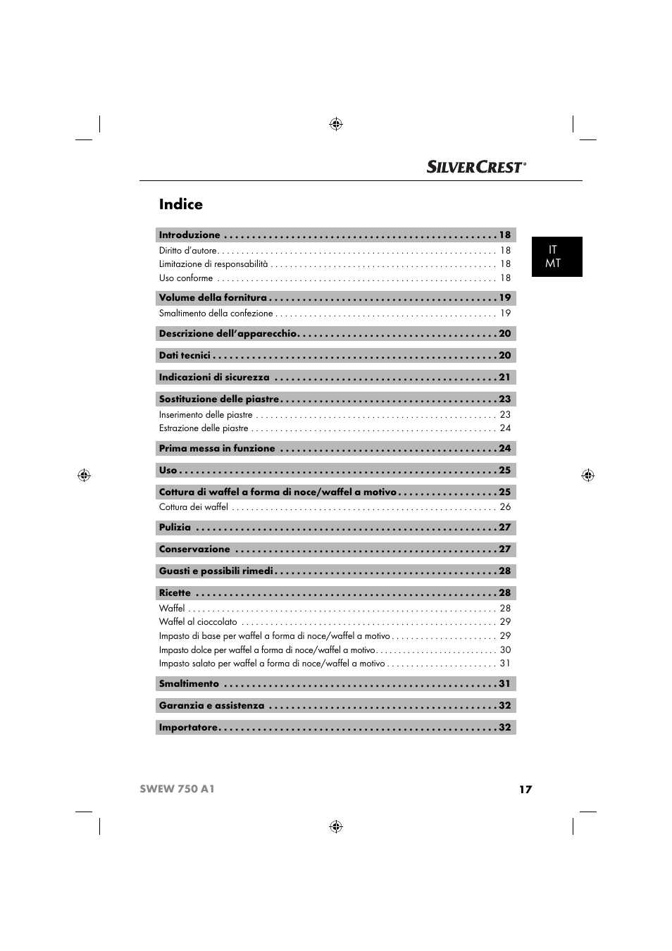 Indice, It mt | Silvercrest SWEW 750 A1 User Manual | Page 20 / 85