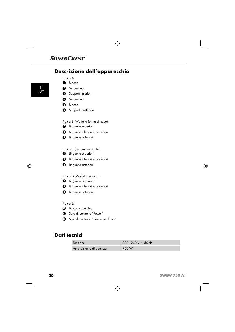 Descrizione dell’apparecchio, Dati tecnici, It mt | Silvercrest SWEW 750 A1 User Manual | Page 23 / 85