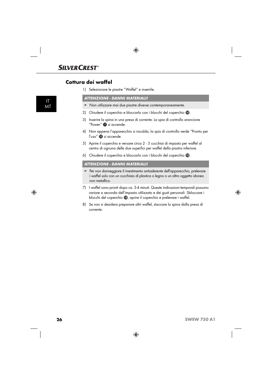 Cottura dei waﬀ el, It mt | Silvercrest SWEW 750 A1 User Manual | Page 29 / 85
