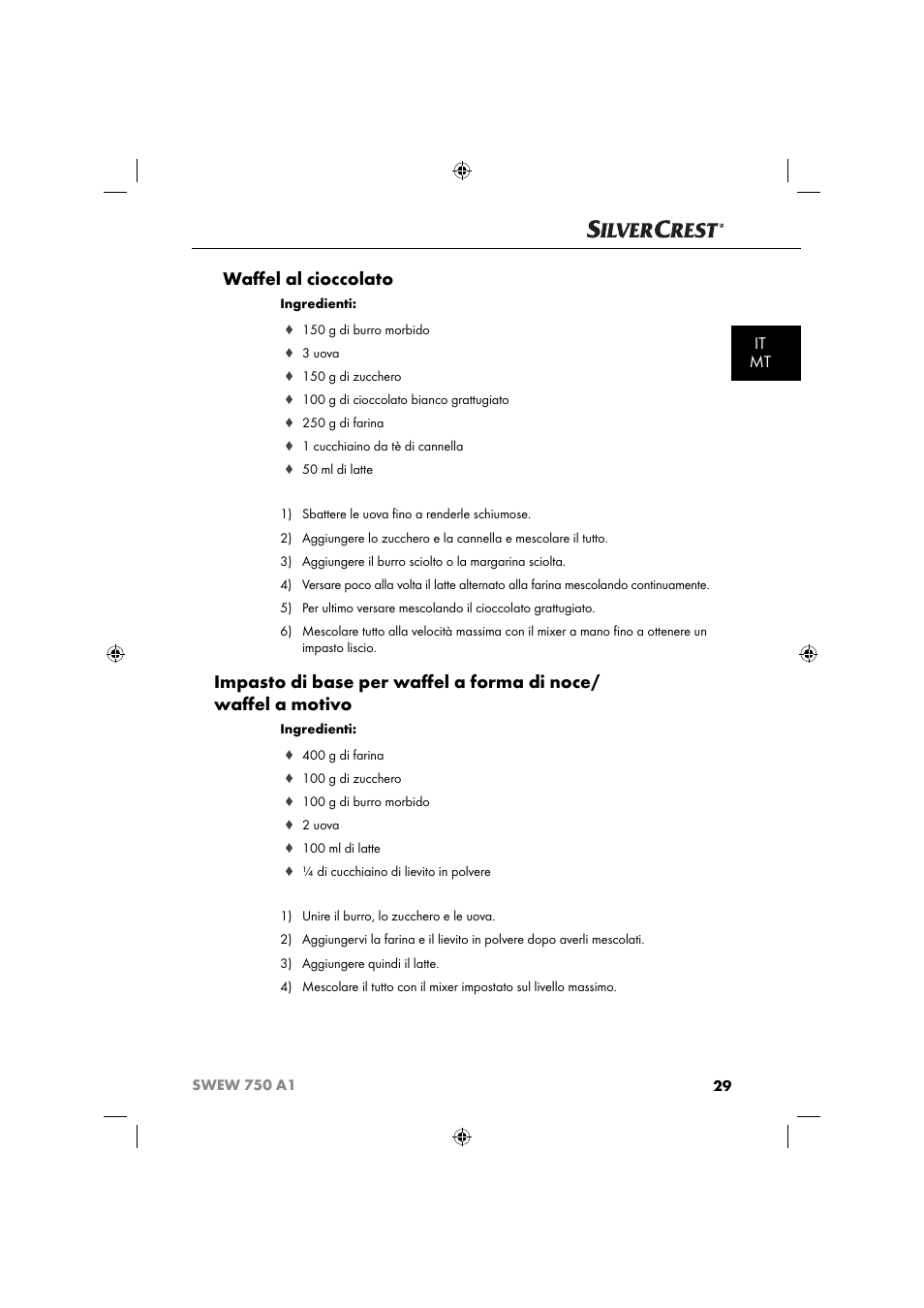 Waﬀ el al cioccolato, It mt | Silvercrest SWEW 750 A1 User Manual | Page 32 / 85