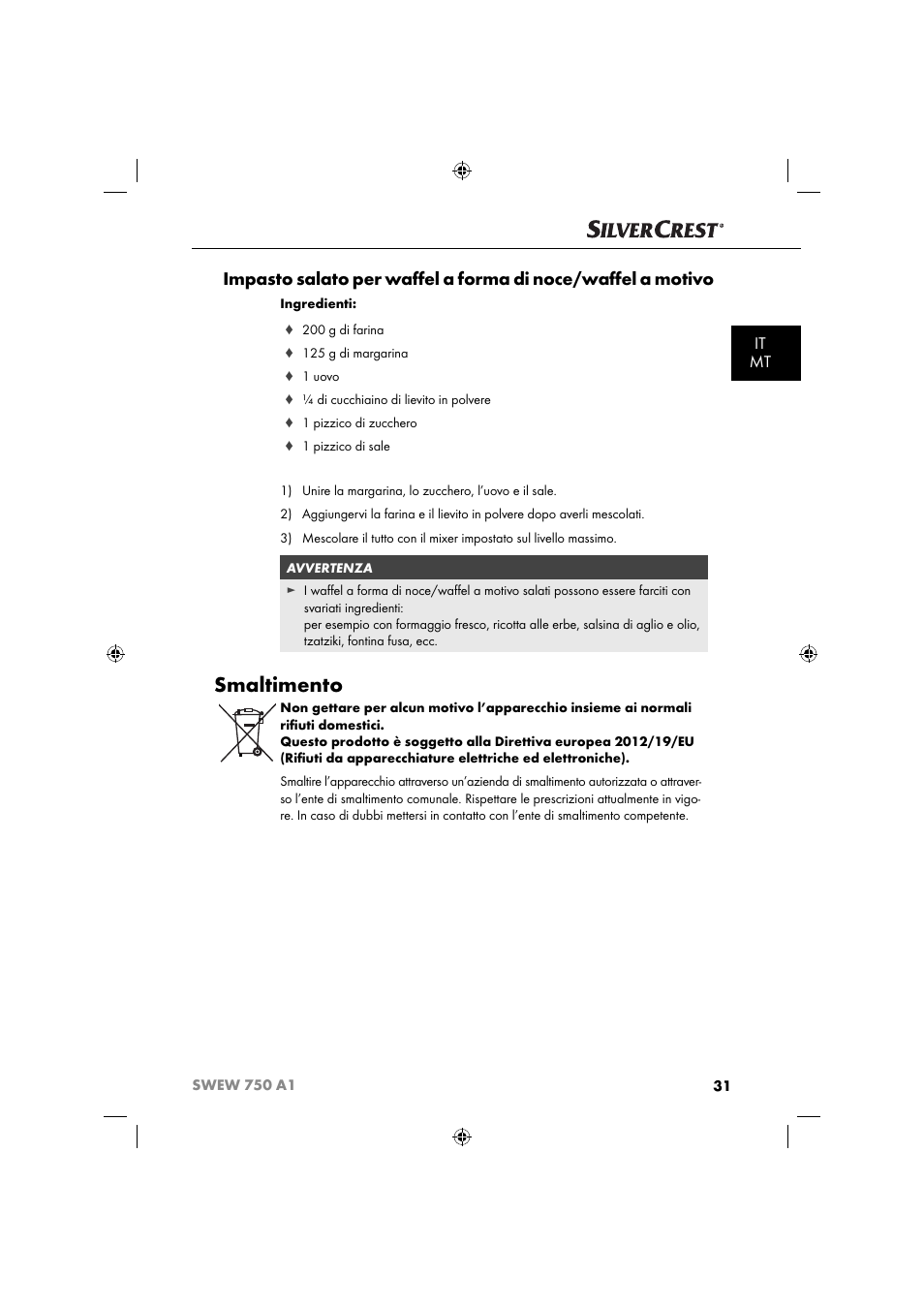 Smaltimento, It mt | Silvercrest SWEW 750 A1 User Manual | Page 34 / 85