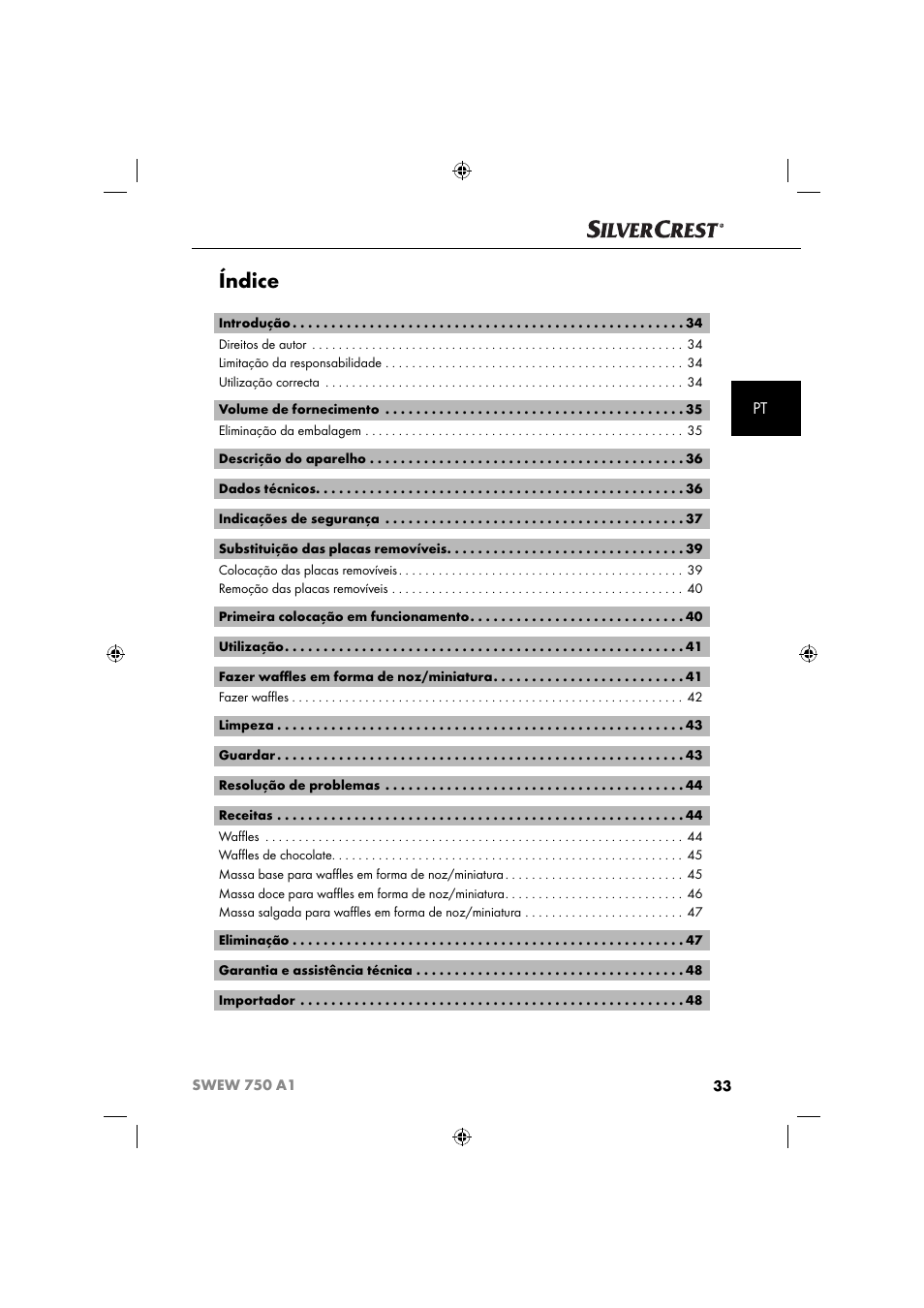 Índice | Silvercrest SWEW 750 A1 User Manual | Page 36 / 85