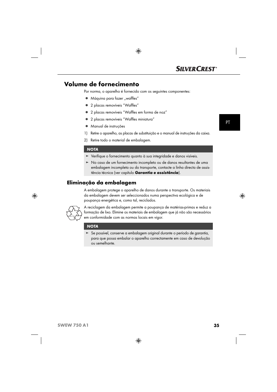 Volume de fornecimento, Eliminação da embalagem | Silvercrest SWEW 750 A1 User Manual | Page 38 / 85
