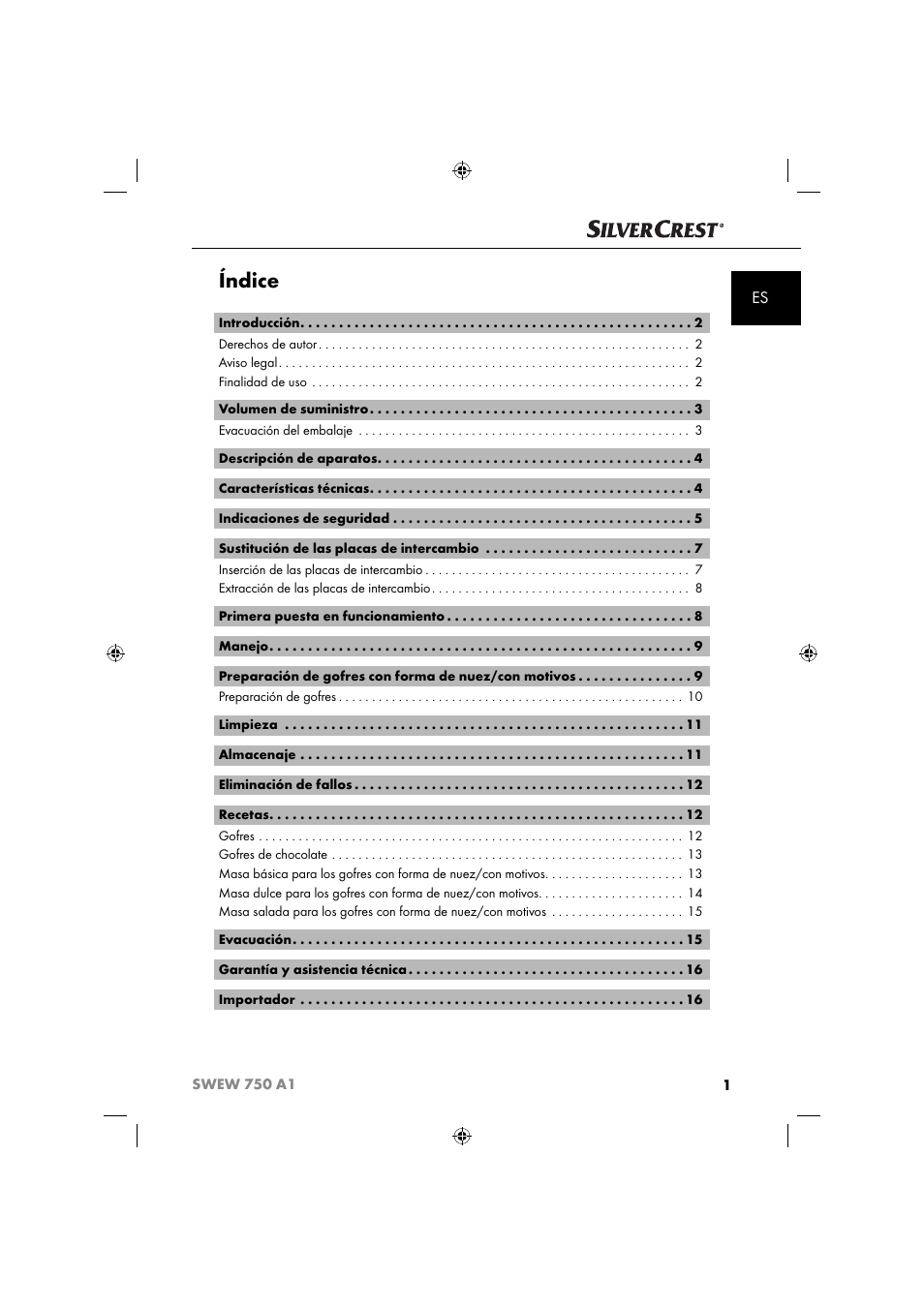 Índice | Silvercrest SWEW 750 A1 User Manual | Page 4 / 85