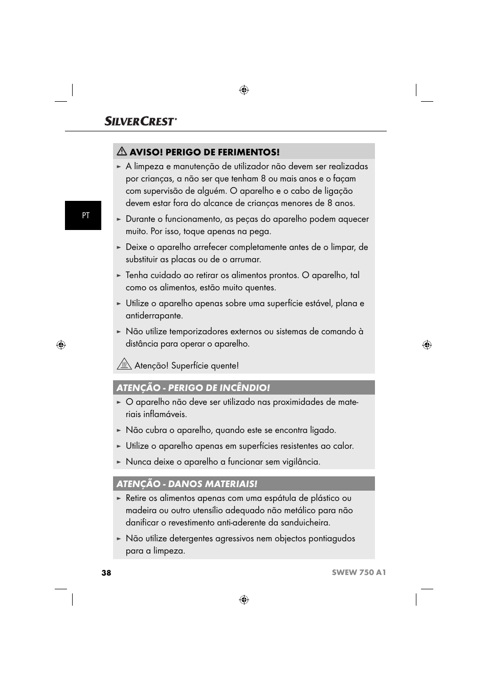 Aviso! perigo de ferimentos | Silvercrest SWEW 750 A1 User Manual | Page 41 / 85