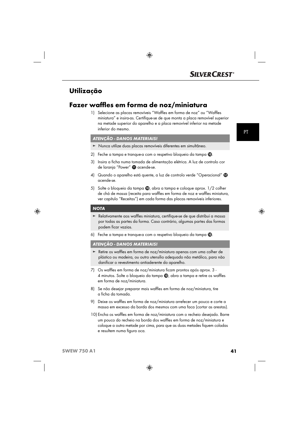 Utilização fazer waﬄ es em forma de noz/miniatura | Silvercrest SWEW 750 A1 User Manual | Page 44 / 85