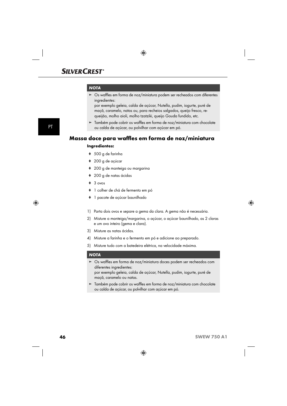 Massa doce para waﬄ es em forma de noz/miniatura | Silvercrest SWEW 750 A1 User Manual | Page 49 / 85