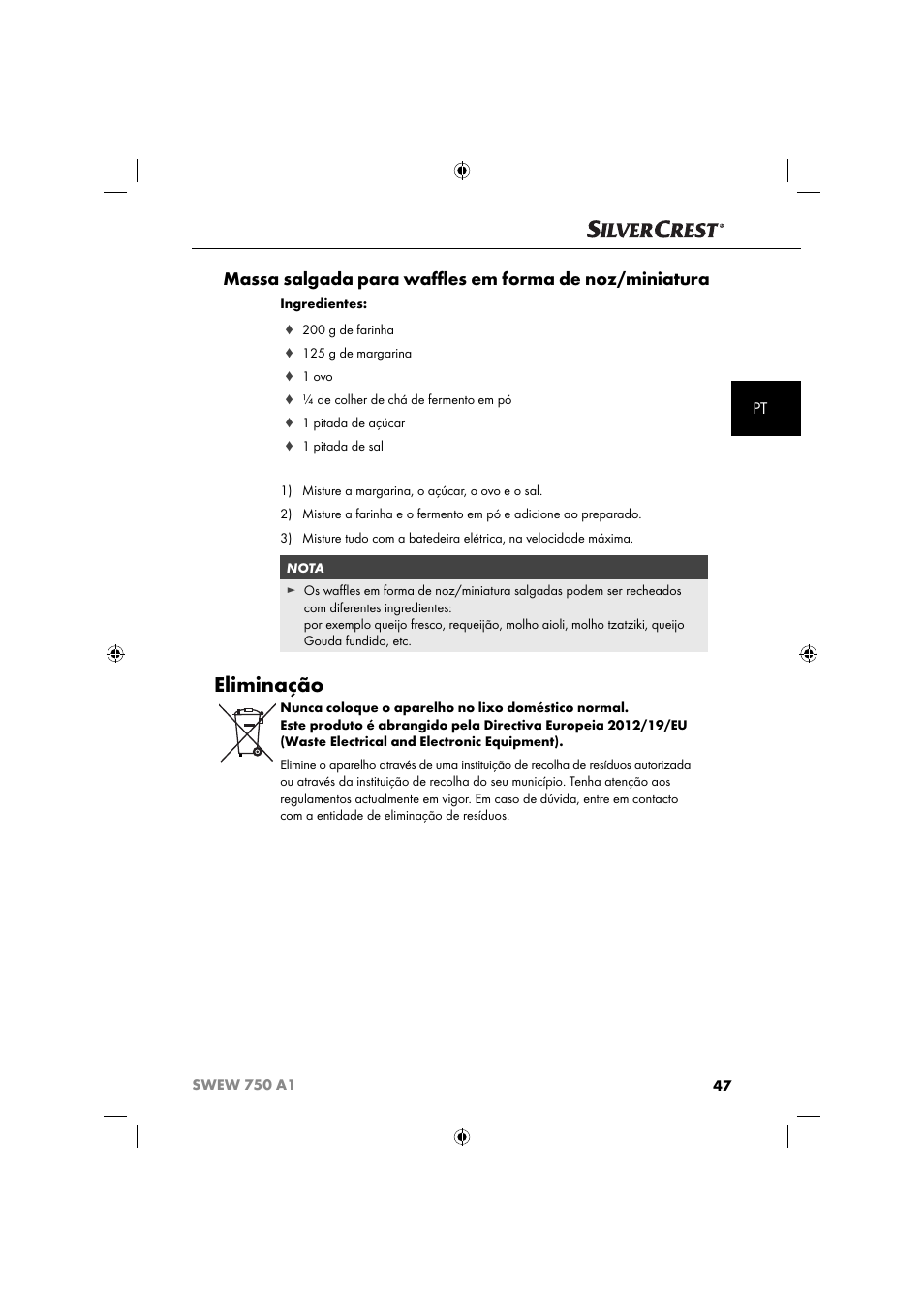 Eliminação | Silvercrest SWEW 750 A1 User Manual | Page 50 / 85