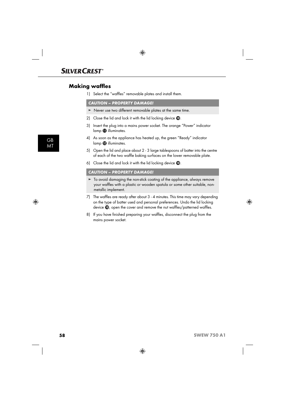 Making waﬄ es, Gb mt | Silvercrest SWEW 750 A1 User Manual | Page 61 / 85