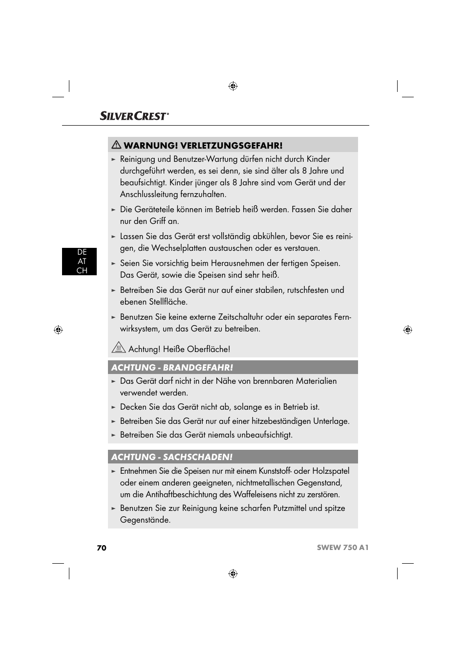 Warnung! verletzungsgefahr | Silvercrest SWEW 750 A1 User Manual | Page 73 / 85