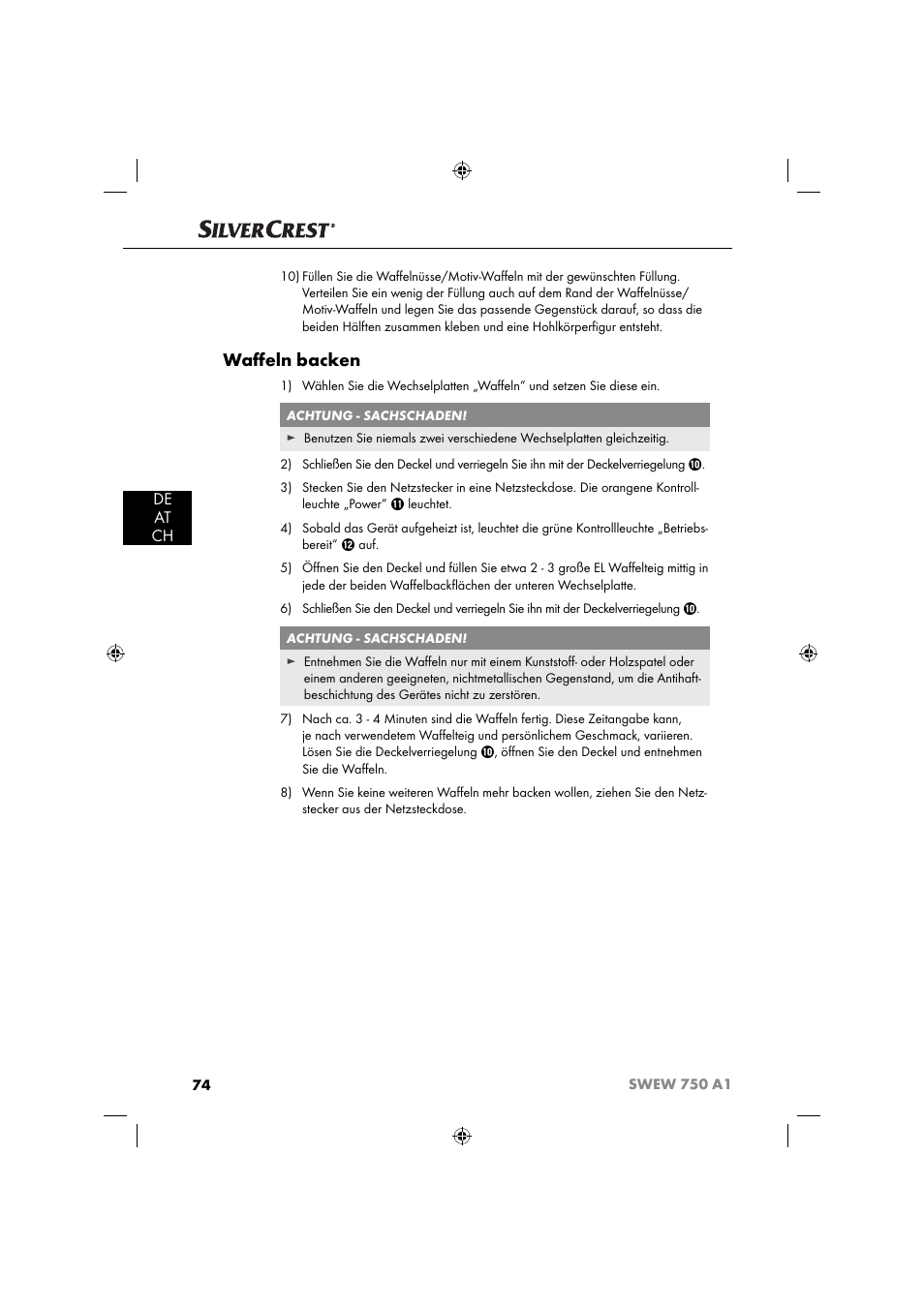 Waﬀ eln backen, De at ch | Silvercrest SWEW 750 A1 User Manual | Page 77 / 85