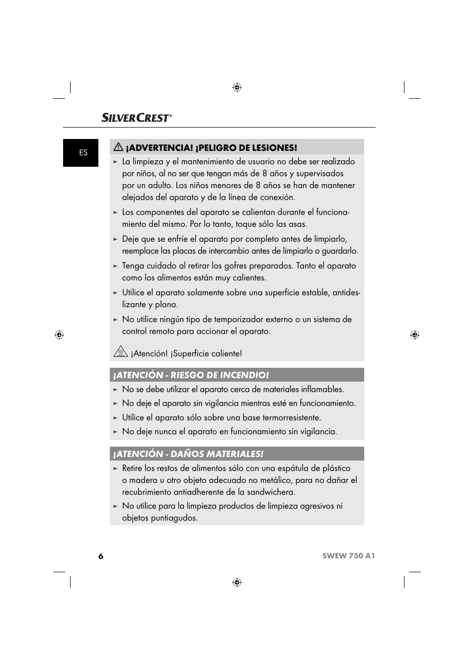 Advertencia! ¡peligro de lesiones | Silvercrest SWEW 750 A1 User Manual | Page 9 / 85