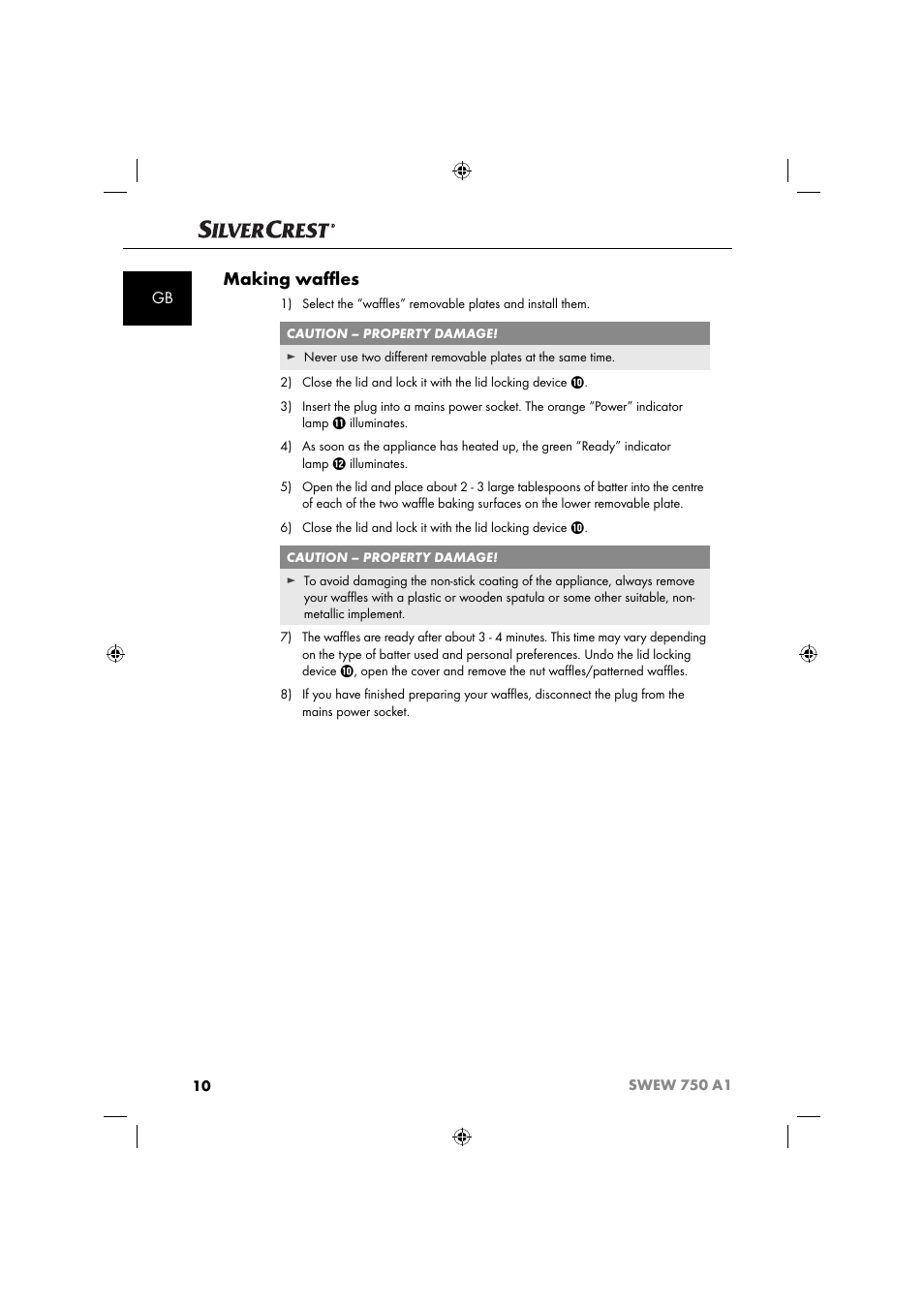 Making waﬄ es | Silvercrest SWEW 750 A1 User Manual | Page 13 / 101