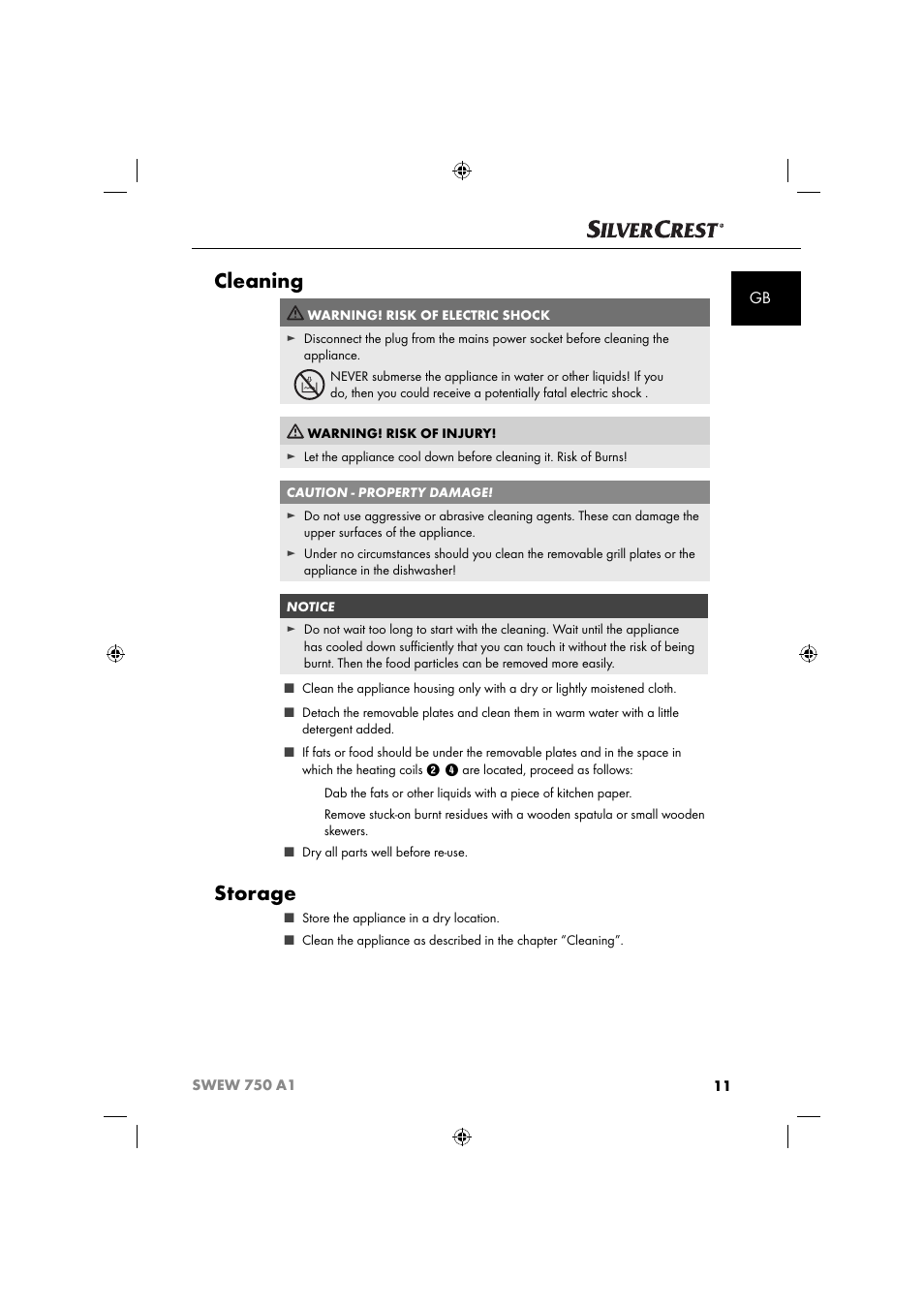 Cleaning, Storage | Silvercrest SWEW 750 A1 User Manual | Page 14 / 101