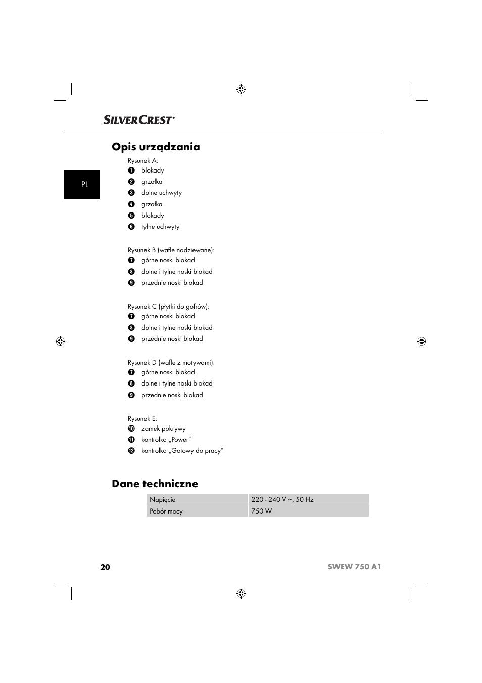 Opis urządzania, Dane techniczne | Silvercrest SWEW 750 A1 User Manual | Page 23 / 101