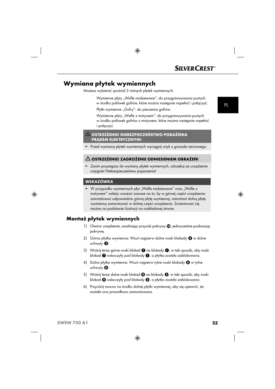 Wymiana płytek wymiennych, Montaż płytek wymiennych | Silvercrest SWEW 750 A1 User Manual | Page 26 / 101