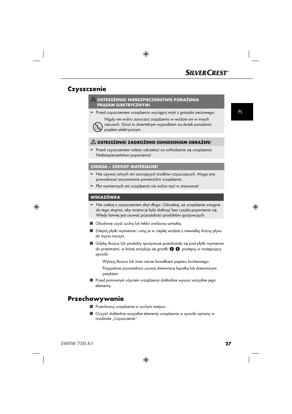 Czyszczenie, Przechowywanie | Silvercrest SWEW 750 A1 User Manual | Page 30 / 101