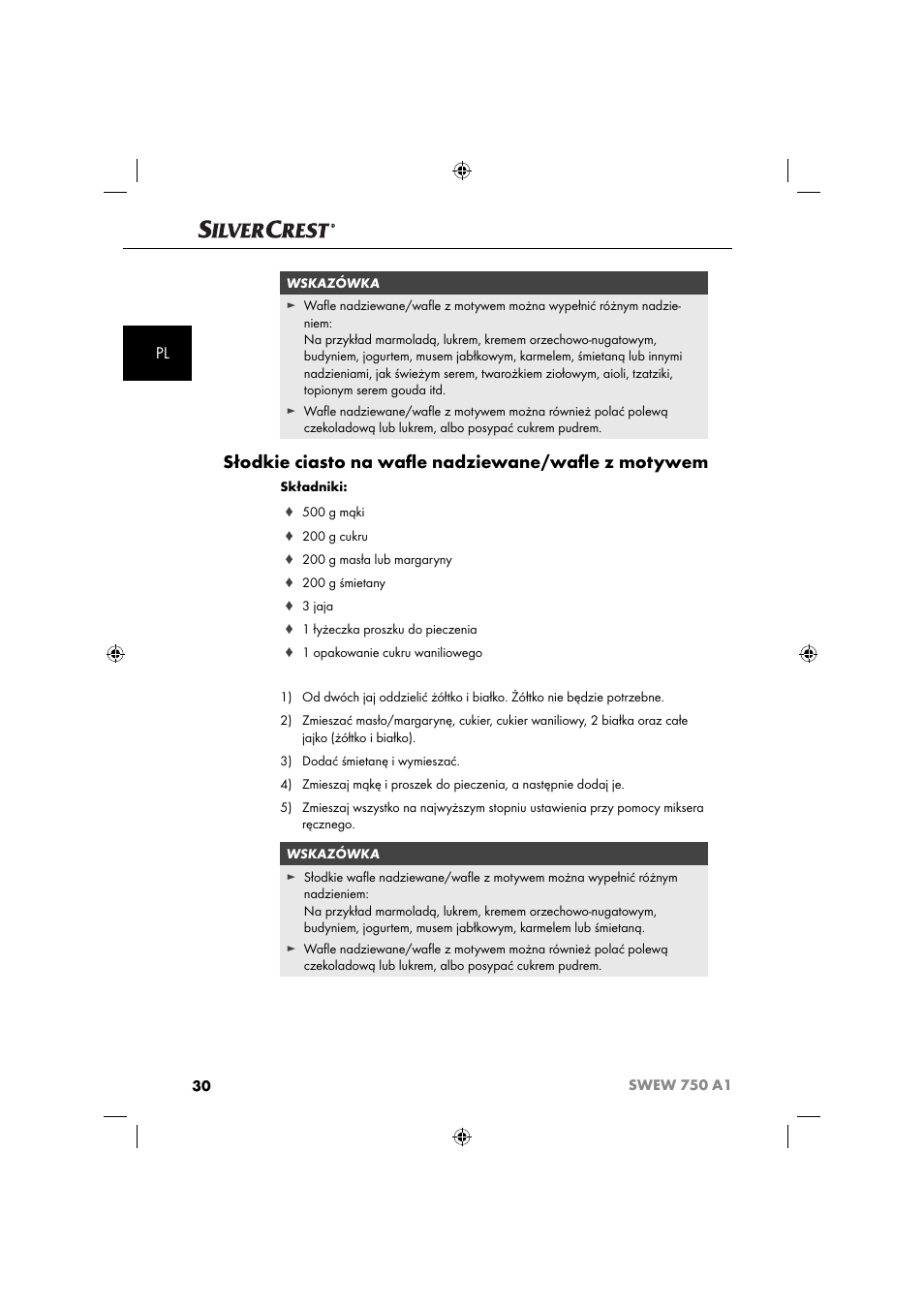 Słodkie ciasto na waﬂ e nadziewane/waﬂ e z motywem | Silvercrest SWEW 750 A1 User Manual | Page 33 / 101
