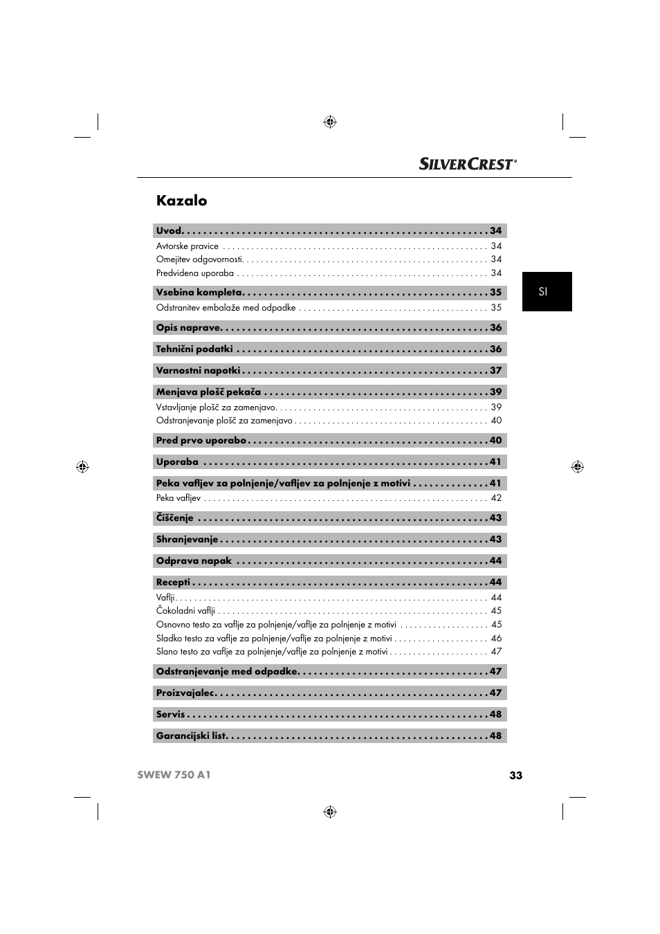 Kazalo | Silvercrest SWEW 750 A1 User Manual | Page 36 / 101