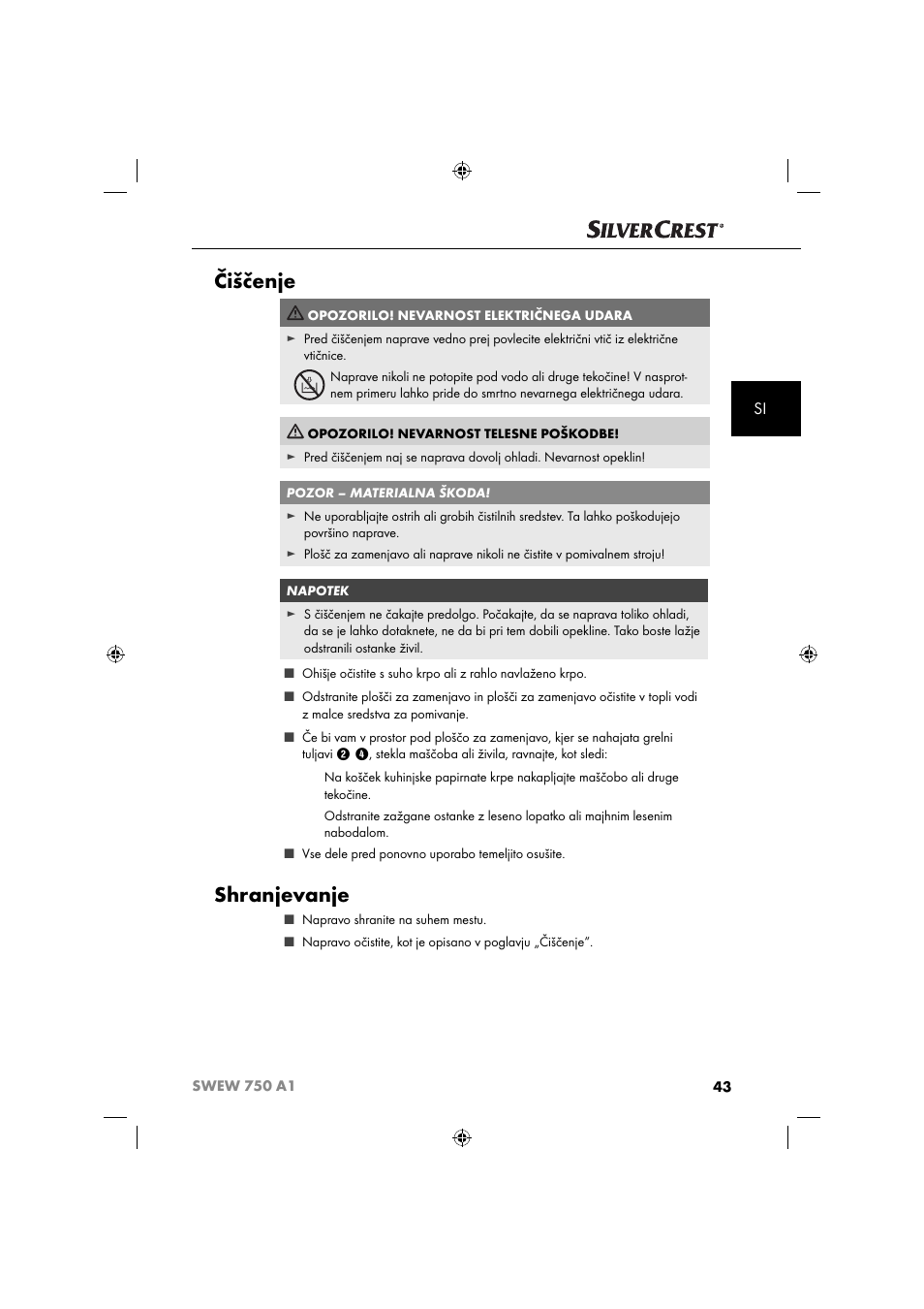 Čiščenje, Shranjevanje | Silvercrest SWEW 750 A1 User Manual | Page 46 / 101