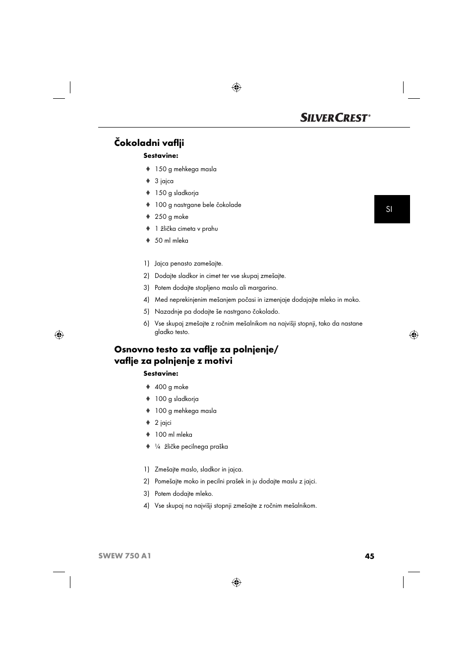 Čokoladni vaﬂ ji | Silvercrest SWEW 750 A1 User Manual | Page 48 / 101