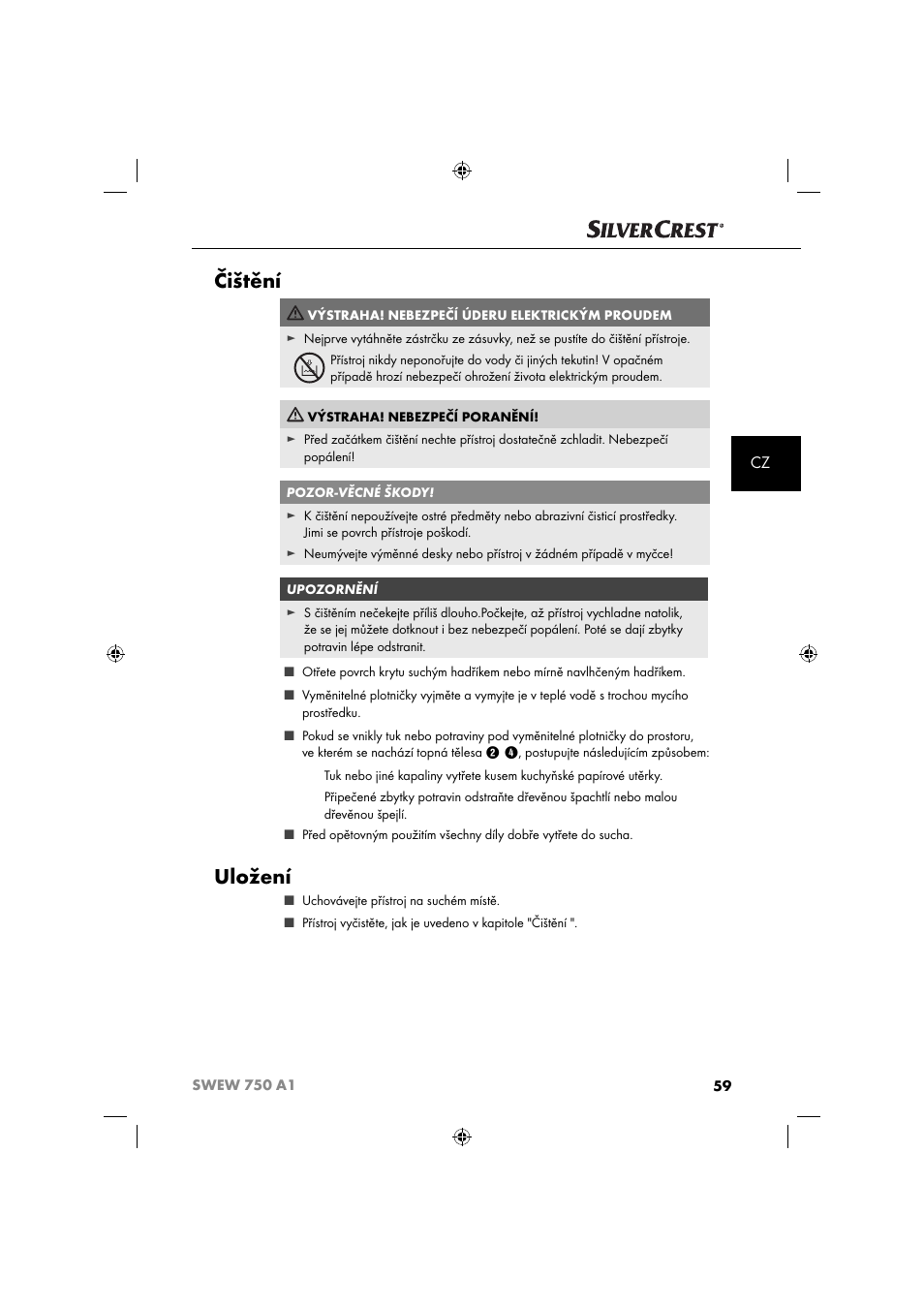 Čištění, Uložení | Silvercrest SWEW 750 A1 User Manual | Page 62 / 101