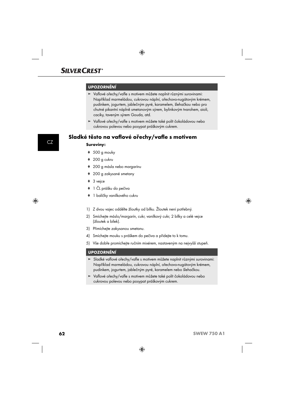 Sladké těsto na vaﬂ ové ořechy/vaﬂ e s motivem | Silvercrest SWEW 750 A1 User Manual | Page 65 / 101