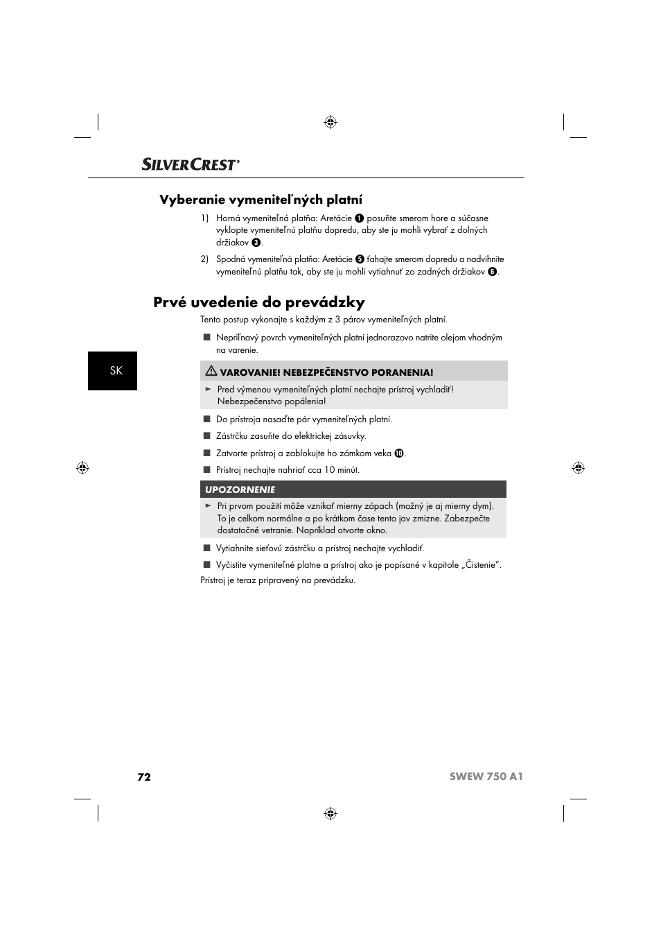 Prvé uvedenie do prevádzky, Vyberanie vymeniteľných platní | Silvercrest SWEW 750 A1 User Manual | Page 75 / 101