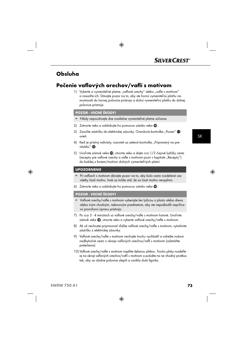 Obsluha pečenie vaﬂ ových orechov/vaﬂ í s motívom | Silvercrest SWEW 750 A1 User Manual | Page 76 / 101