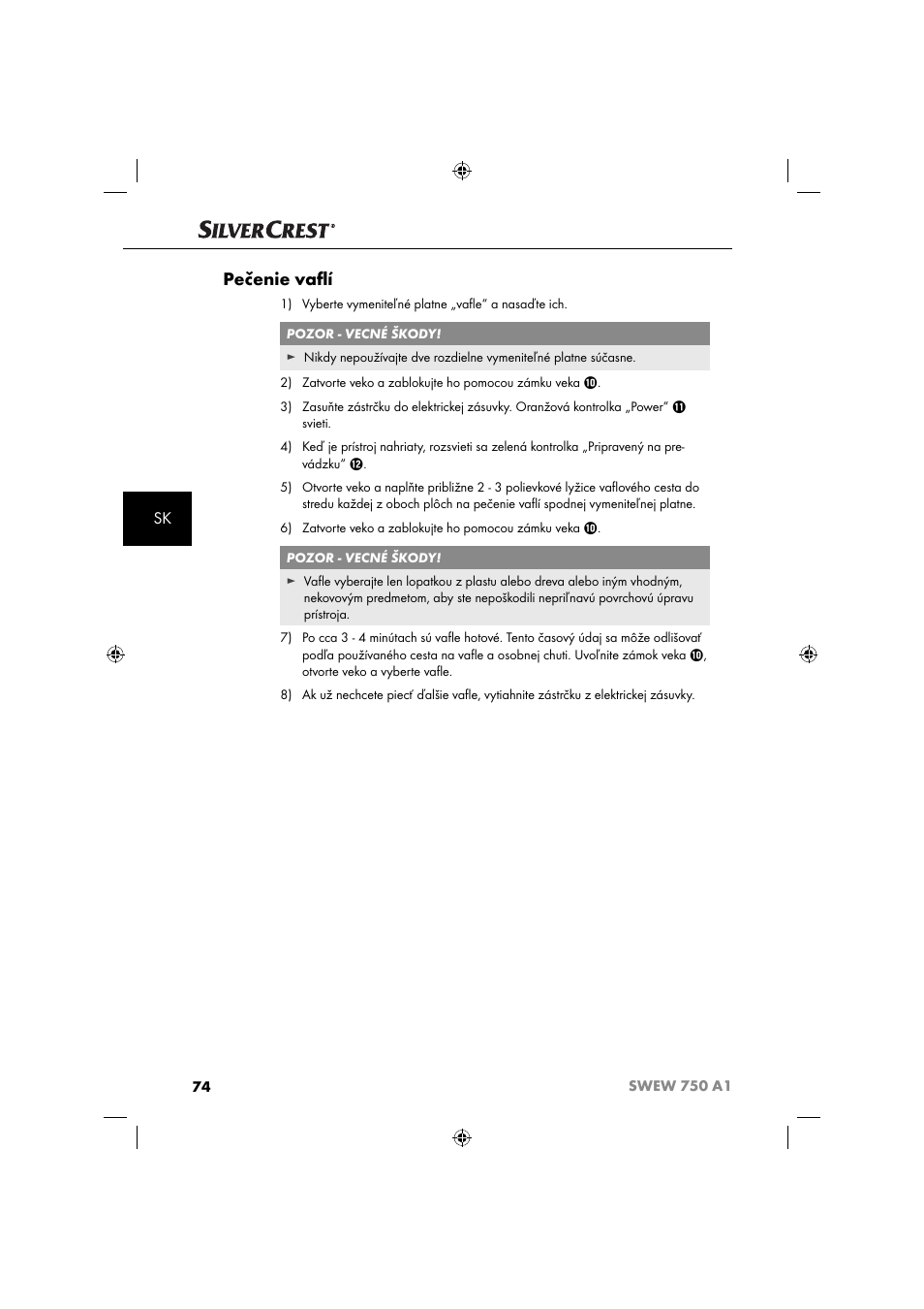 Pečenie vaﬂ í | Silvercrest SWEW 750 A1 User Manual | Page 77 / 101