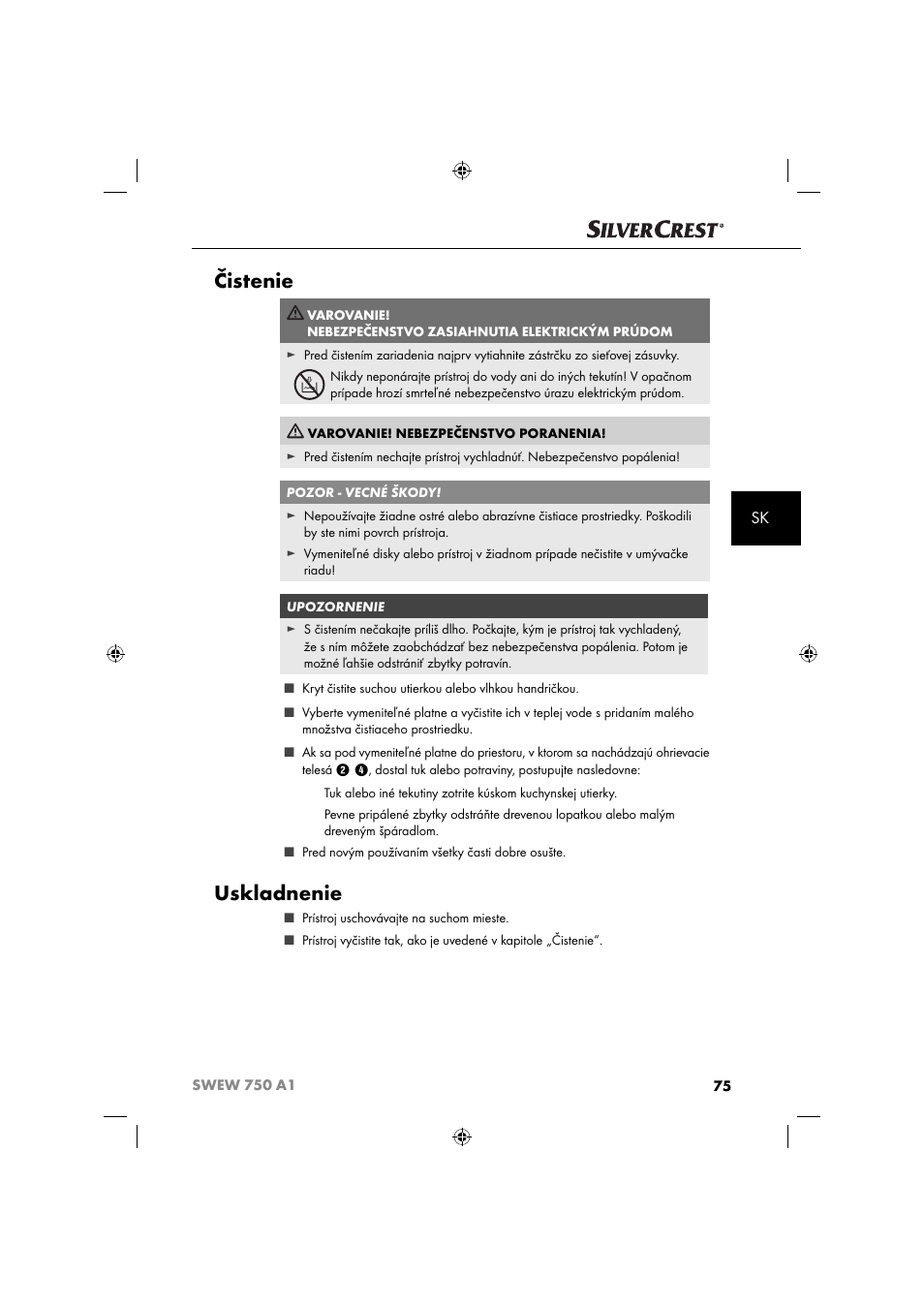Čistenie, Uskladnenie | Silvercrest SWEW 750 A1 User Manual | Page 78 / 101