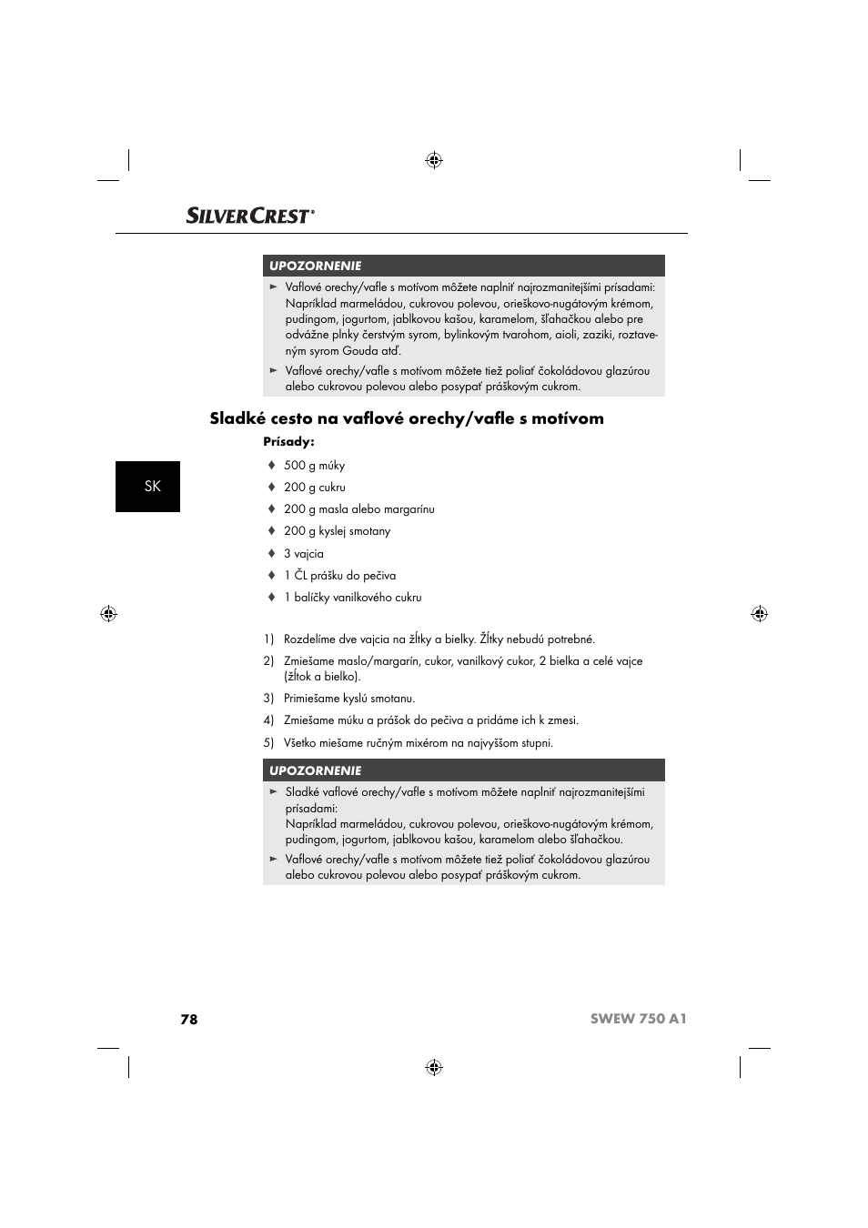 Sladké cesto na vaﬂ ové orechy/vaﬂ e s motívom | Silvercrest SWEW 750 A1 User Manual | Page 81 / 101