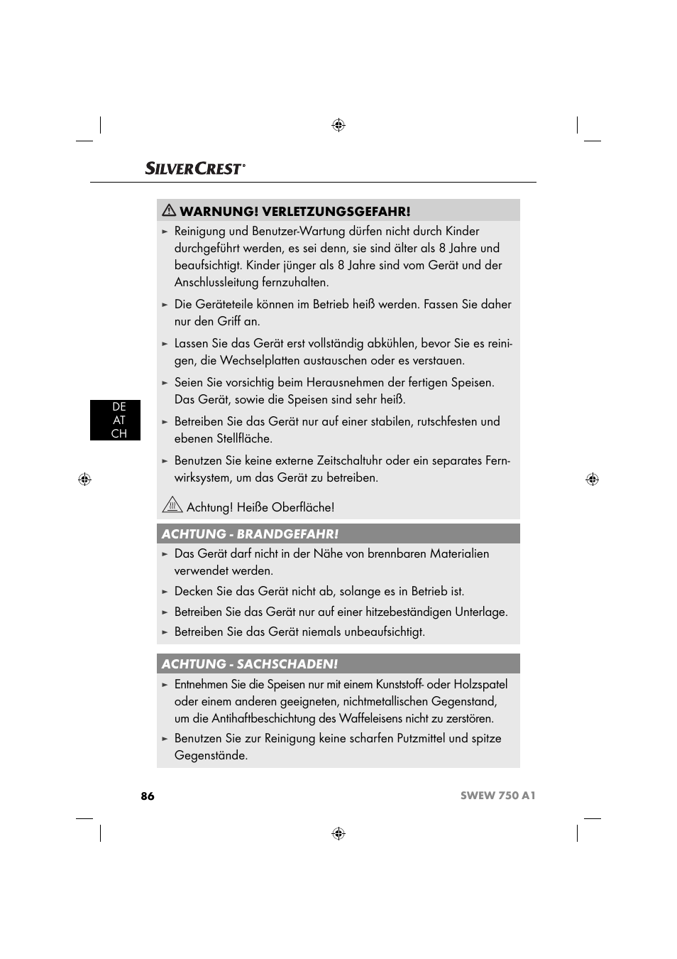 Warnung! verletzungsgefahr | Silvercrest SWEW 750 A1 User Manual | Page 89 / 101