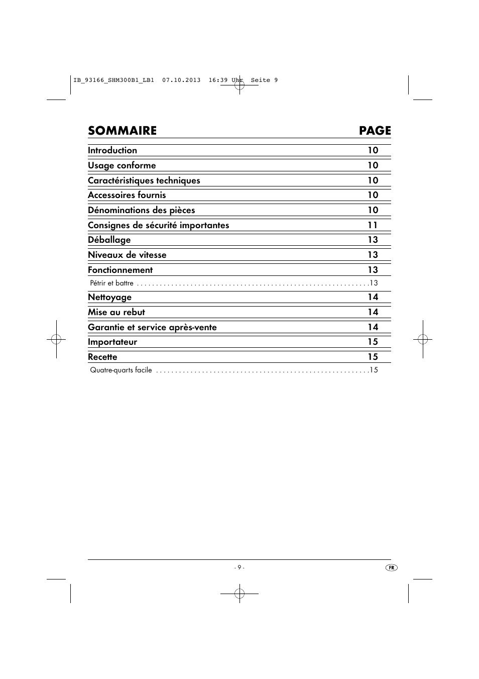 Sommaire page | Silvercrest SHM 300 B1 User Manual | Page 12 / 43
