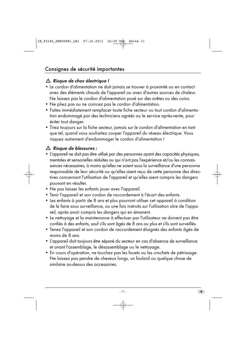 Consignes de sécurité importantes | Silvercrest SHM 300 B1 User Manual | Page 14 / 43