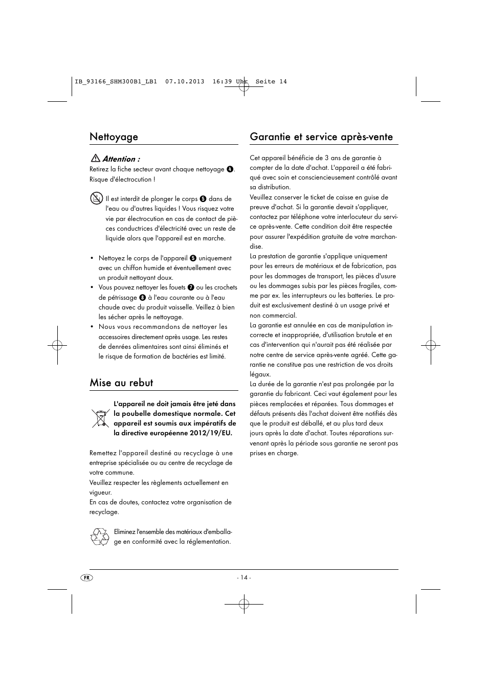 Nettoyage, Mise au rebut, Garantie et service après-vente | Silvercrest SHM 300 B1 User Manual | Page 17 / 43