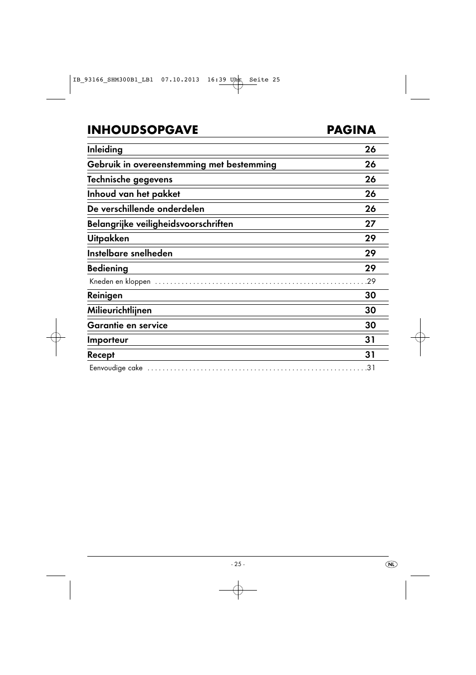 Inhoudsopgave pagina | Silvercrest SHM 300 B1 User Manual | Page 28 / 43