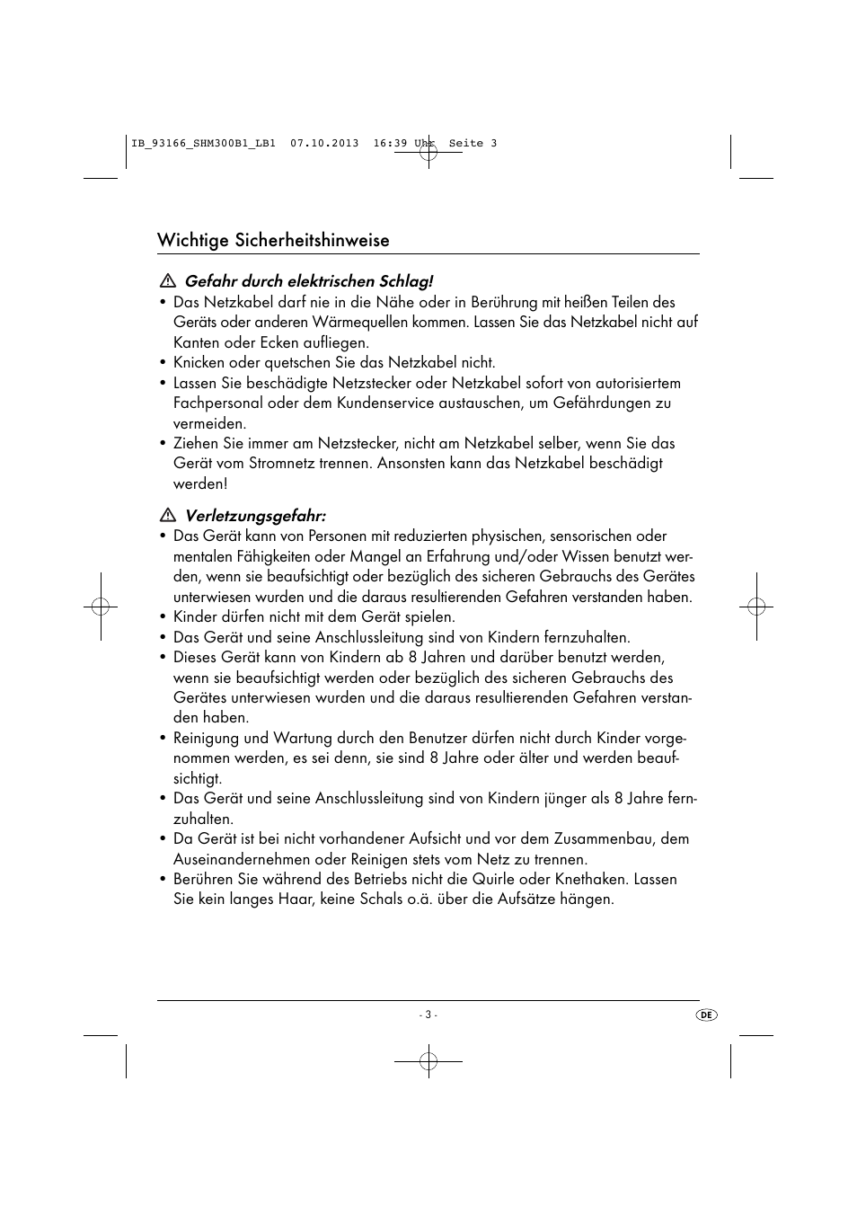 Wichtige sicherheitshinweise | Silvercrest SHM 300 B1 User Manual | Page 6 / 43