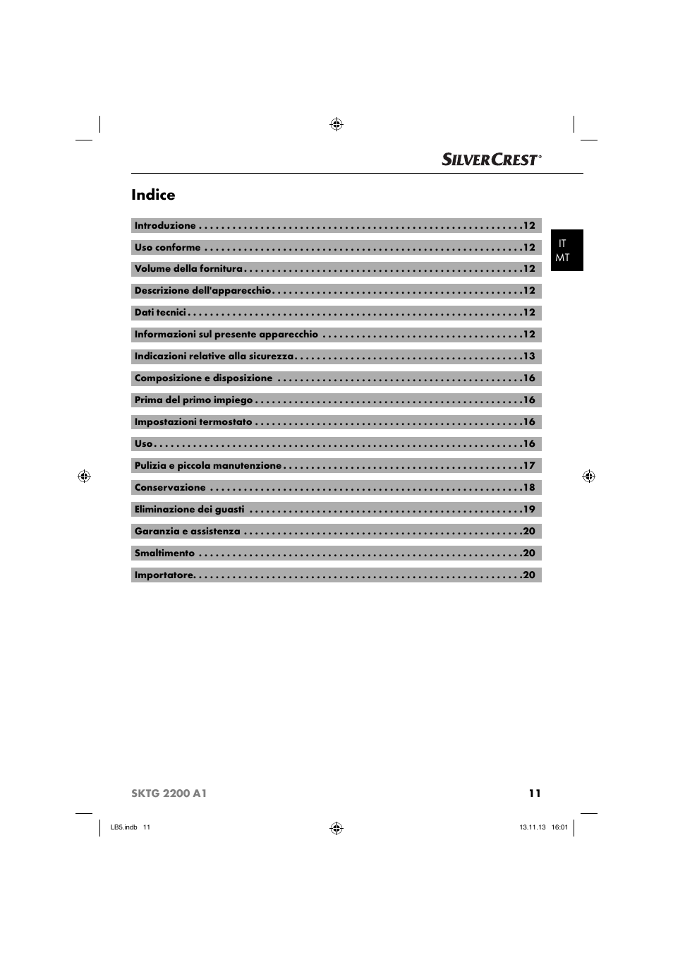 Indice | Silvercrest SKTG 2200 A1 User Manual | Page 14 / 54